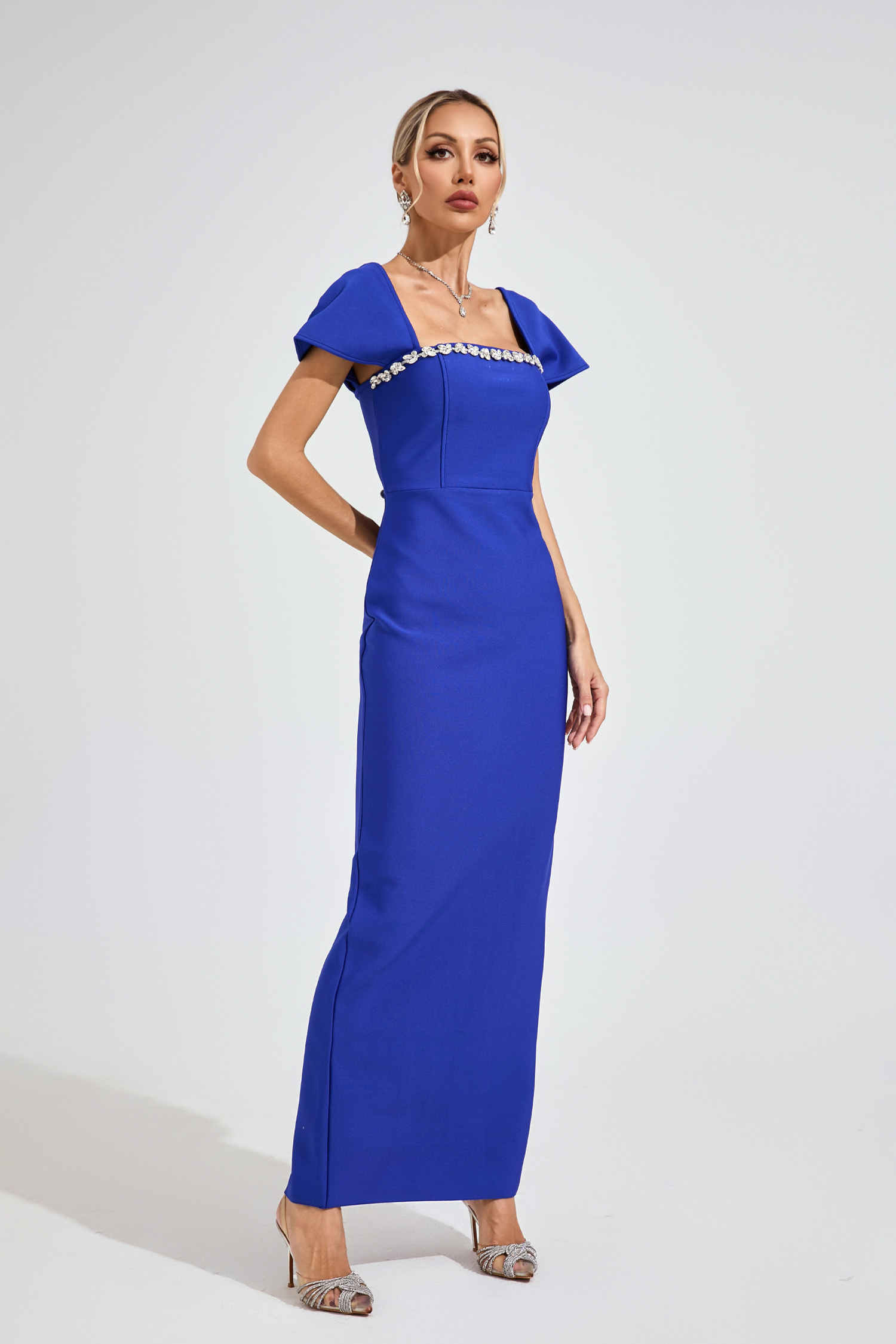 Flora  Marine Blue Diamond Bandage Dress