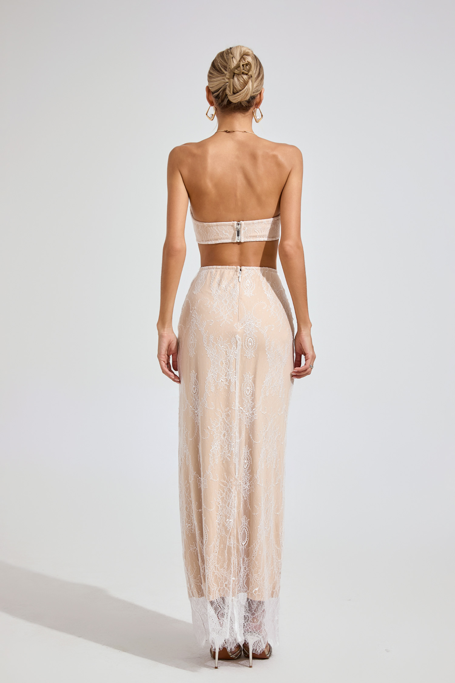 Una Apricot Lace Off-Shoulder Dress