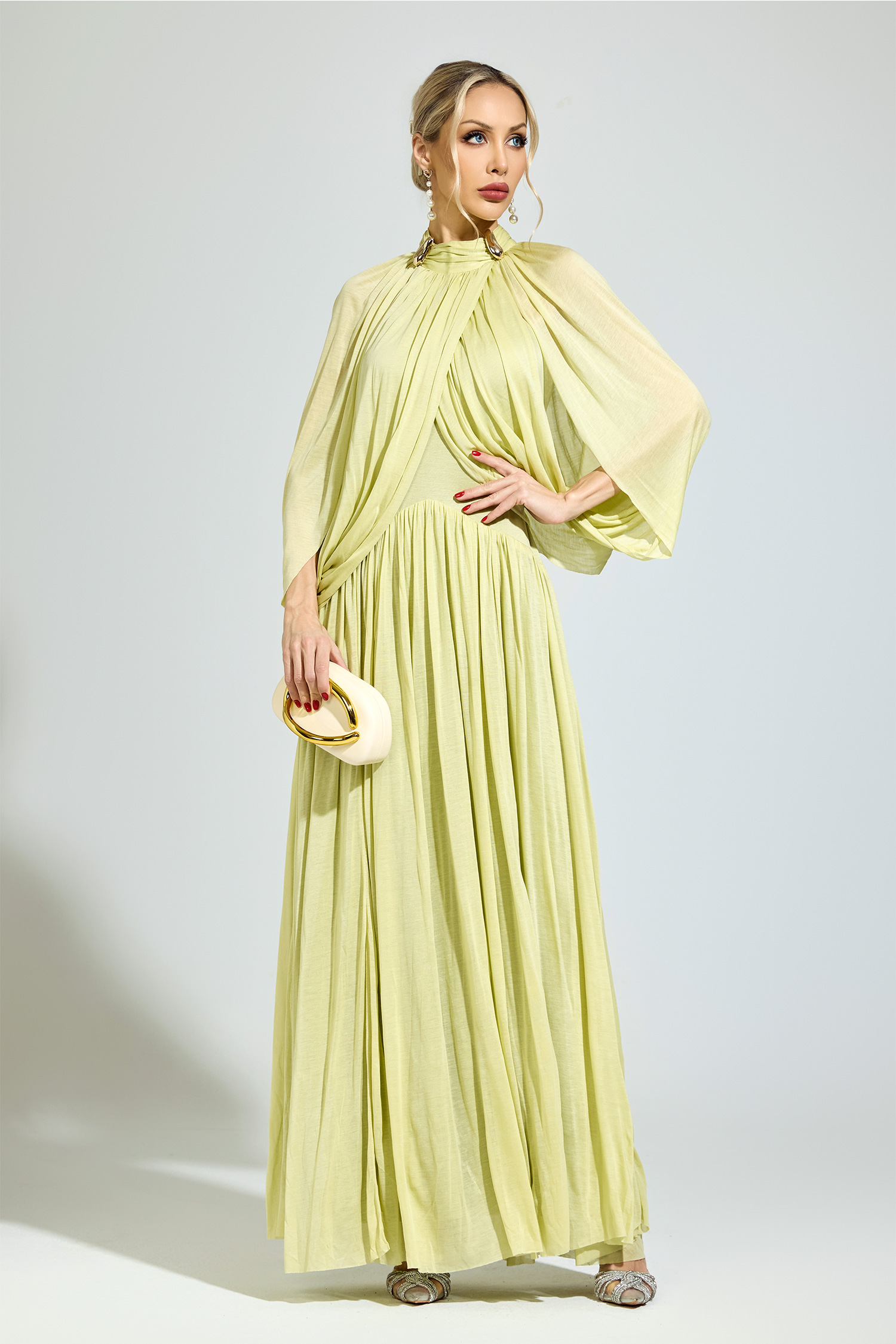 Habermas​ Green Pleated Sweater Dress