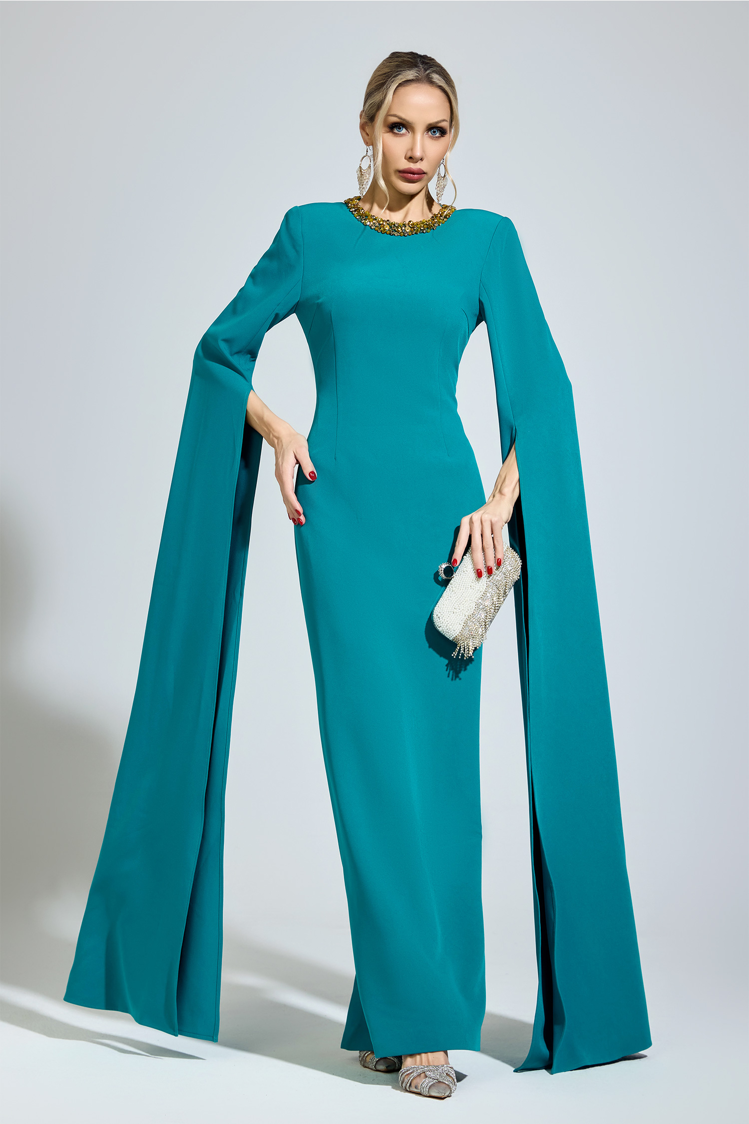 Eliot Green Dragging Sleeve Maxi Dress