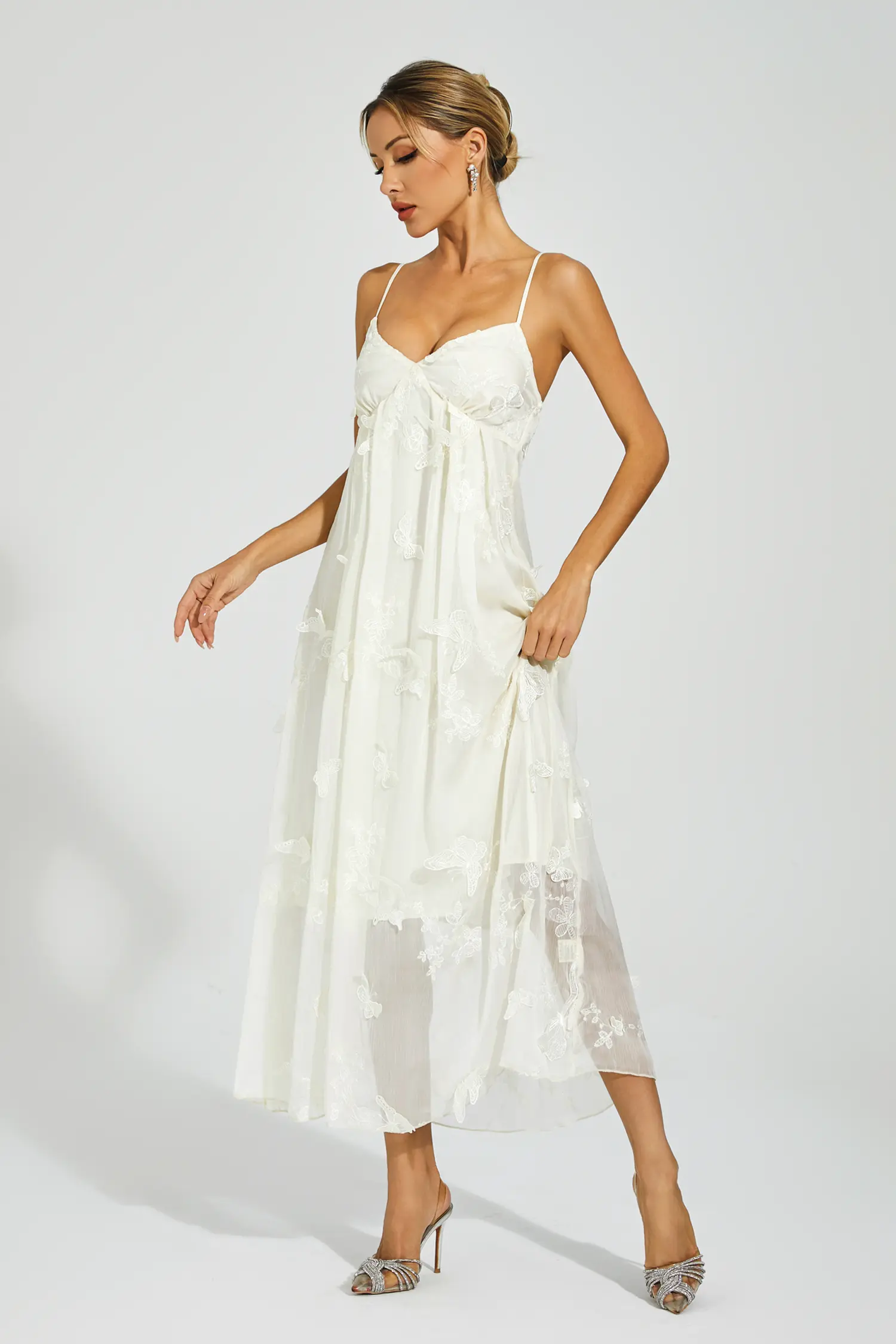 Araceli White Butterfly Embroidery Slip Dress-CATCHALL