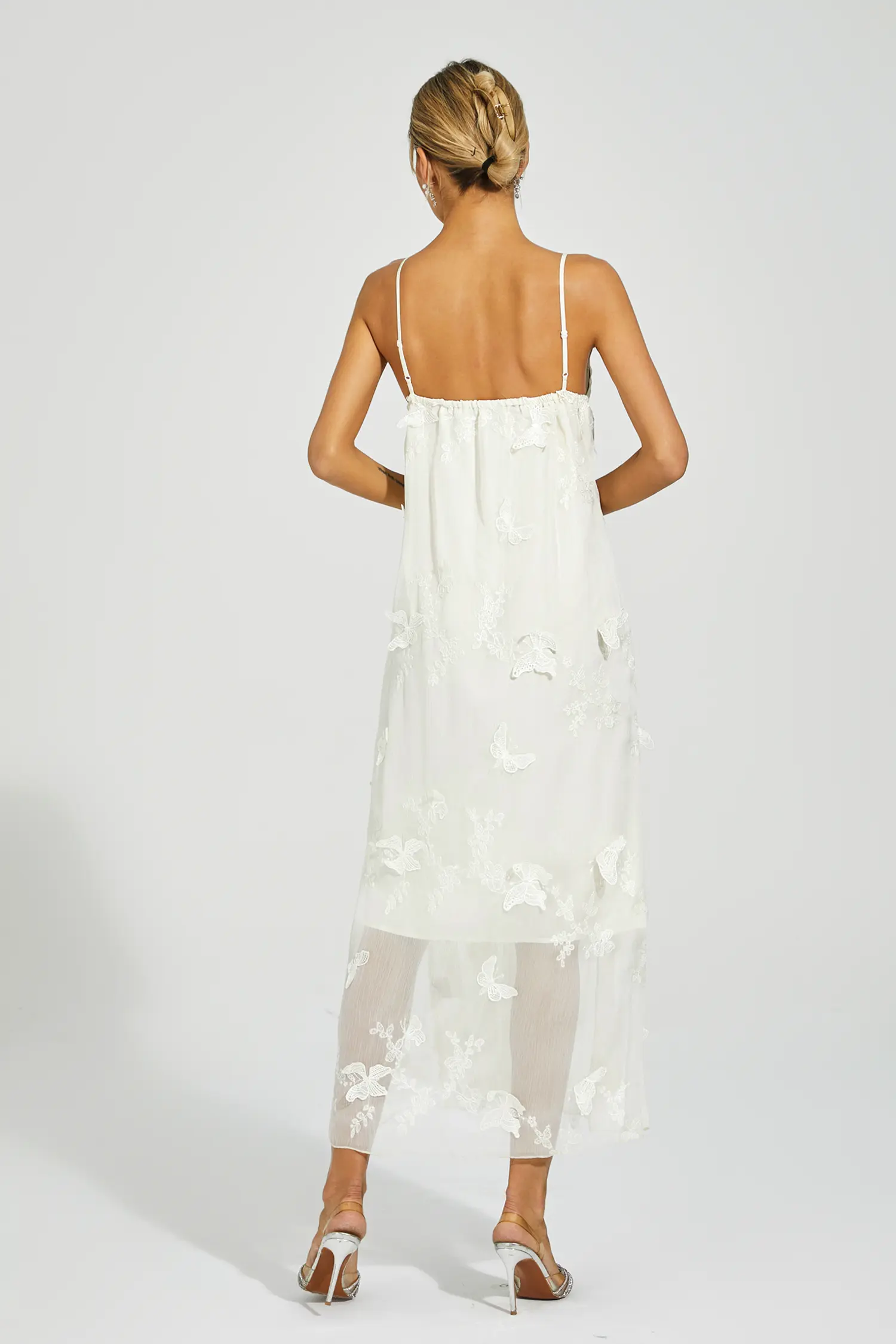 Araceli White Butterfly Embroidery Slip Dress-CATCHALL