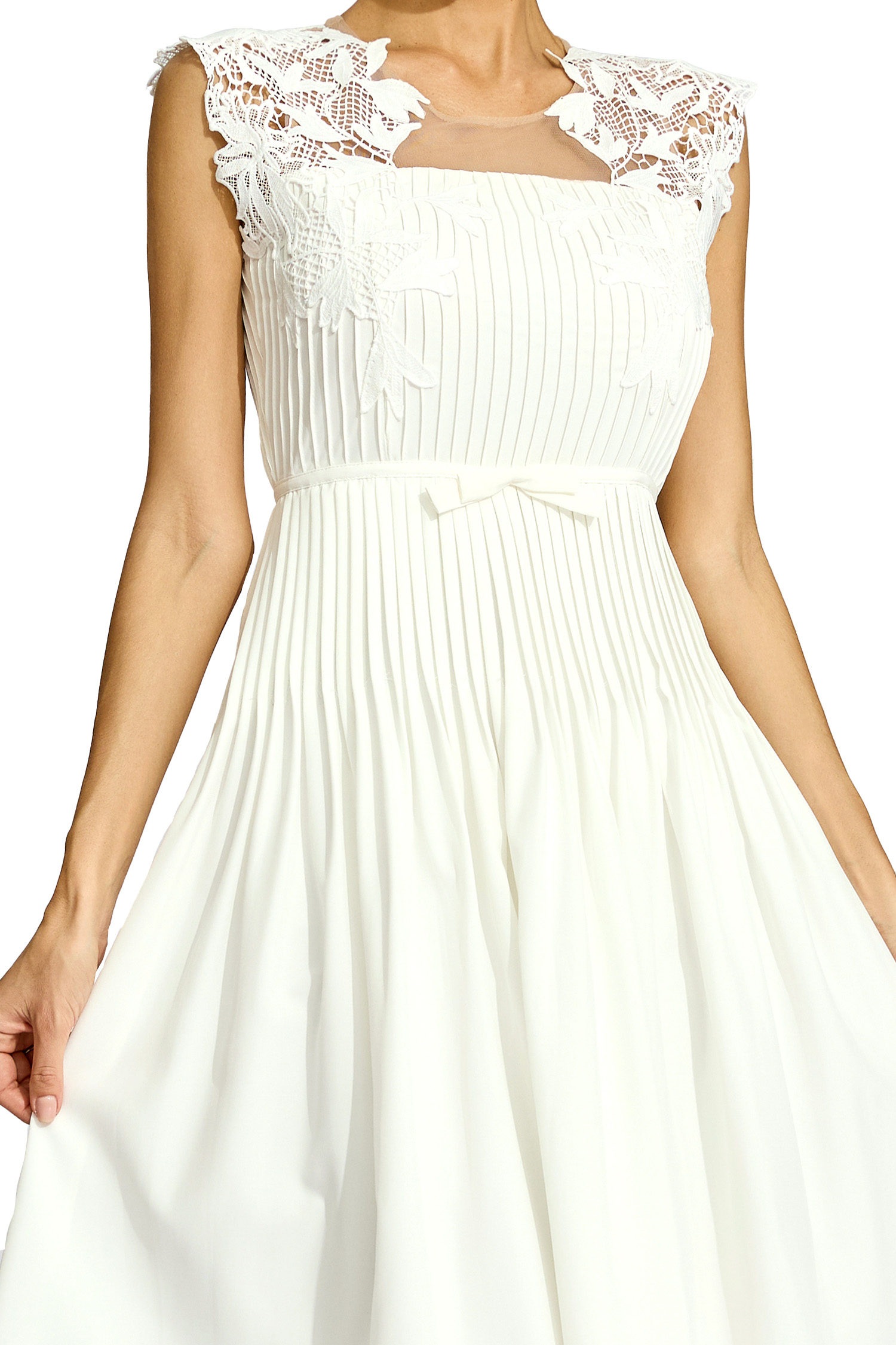 Burns White Lace Embellished Midi Dress