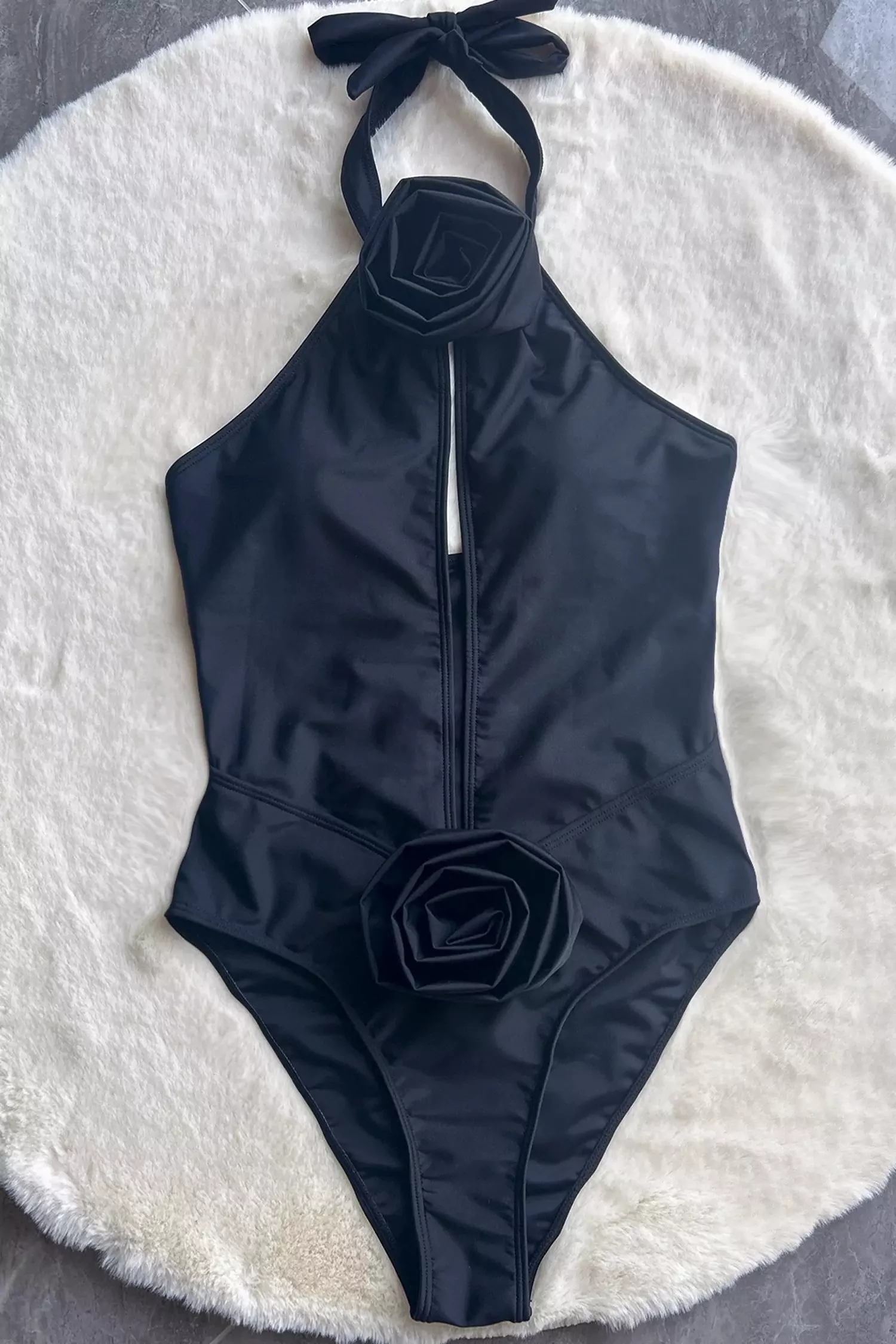 Finaru Black Halter One Piece Swimwear-CATCHALL