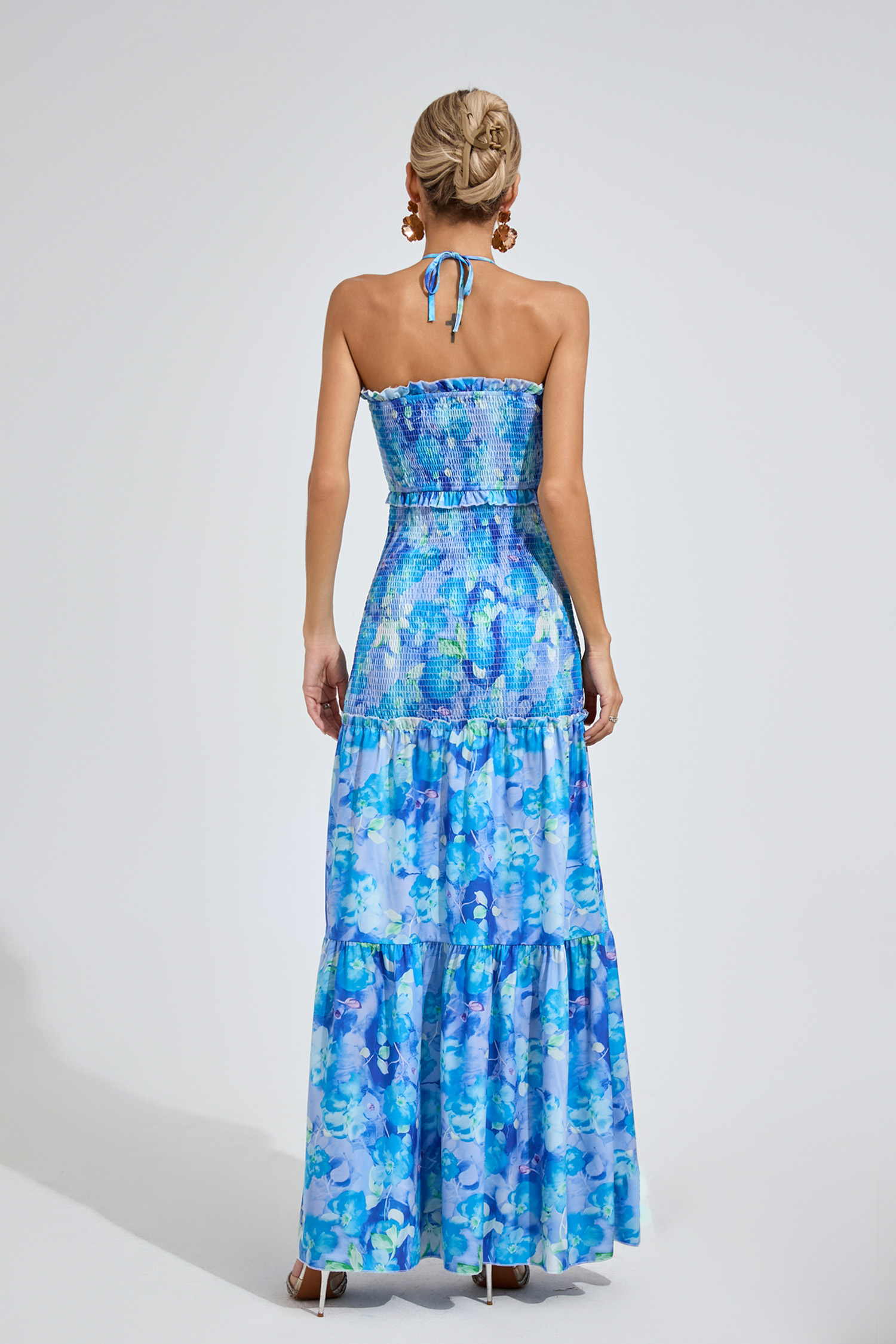 Jenkins Sapphire Blue RUFFLE Halternecck Dress