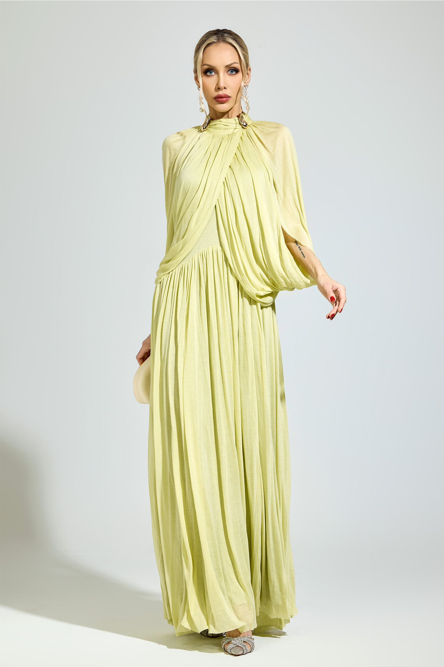 Habermas​ Green Pleated Sweater Dress