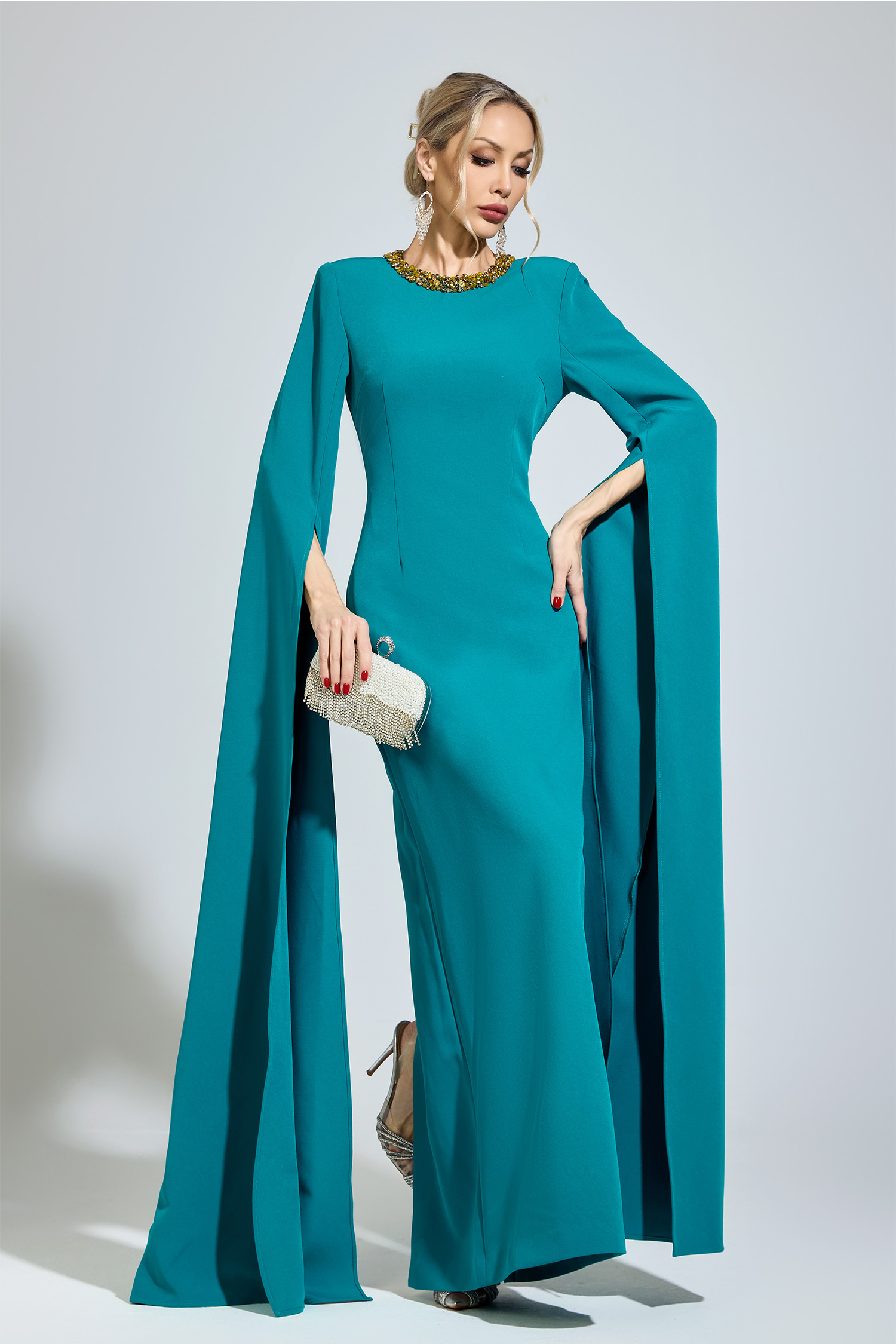 Eliot Green Dragging Sleeve Maxi Dress