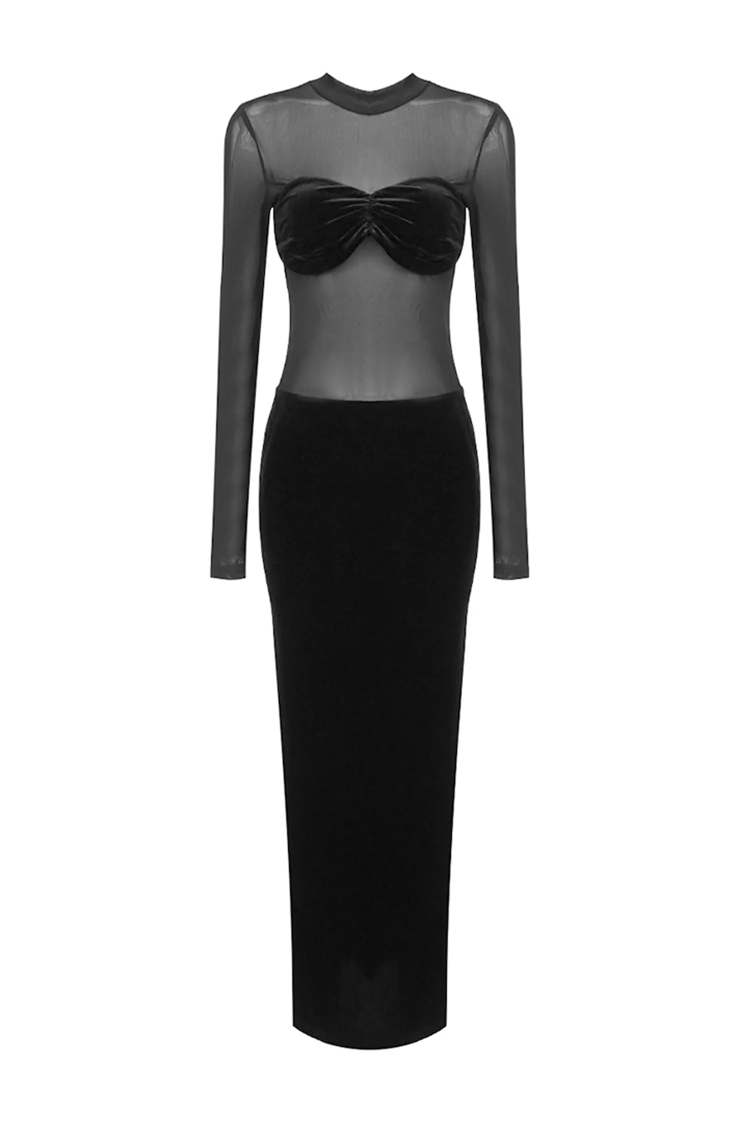 Nydia Black Mesh Velvet Maxi Dress-CATCHALL