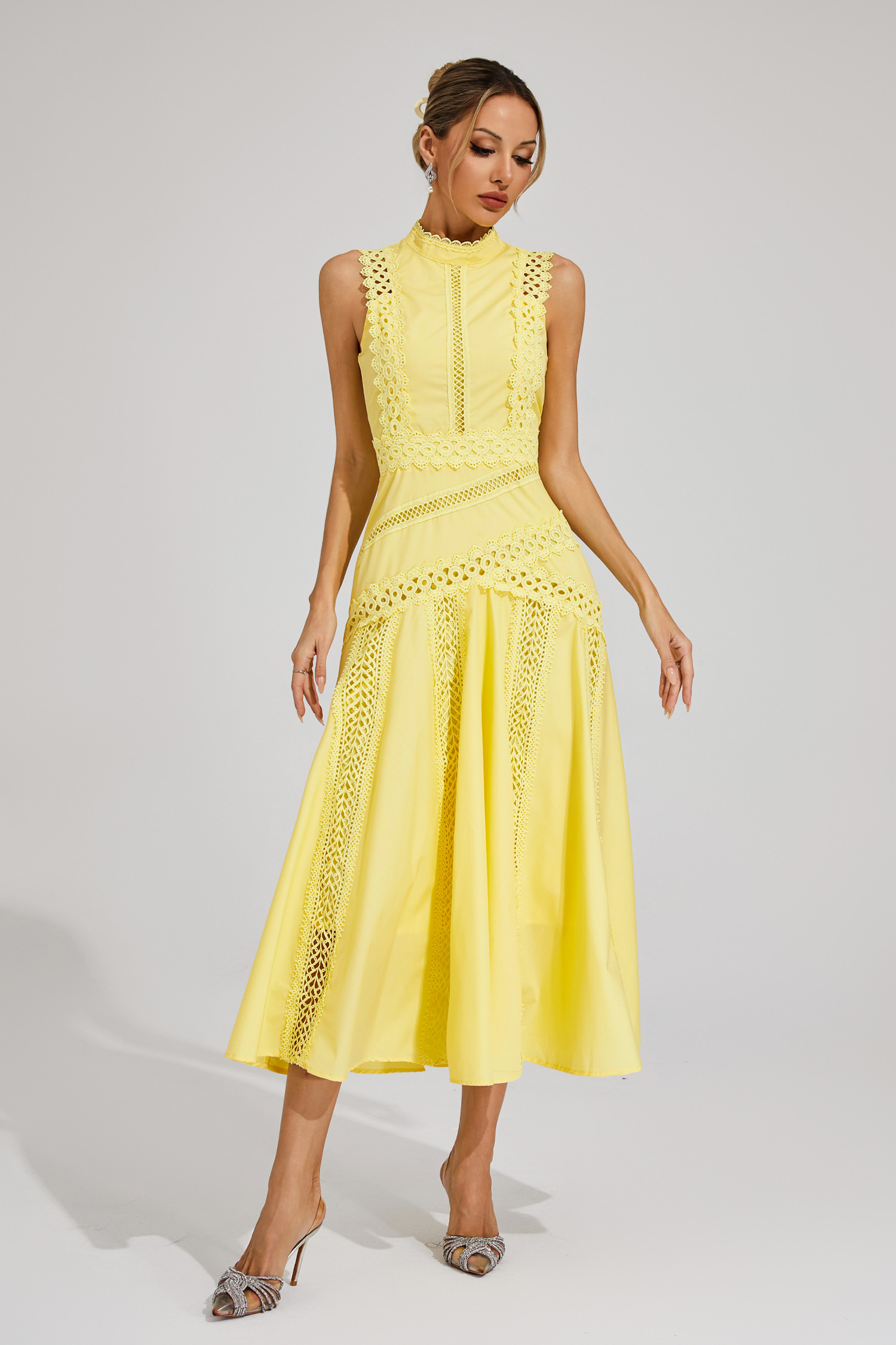 Susanna Yellow Sleeveless Lace Dress