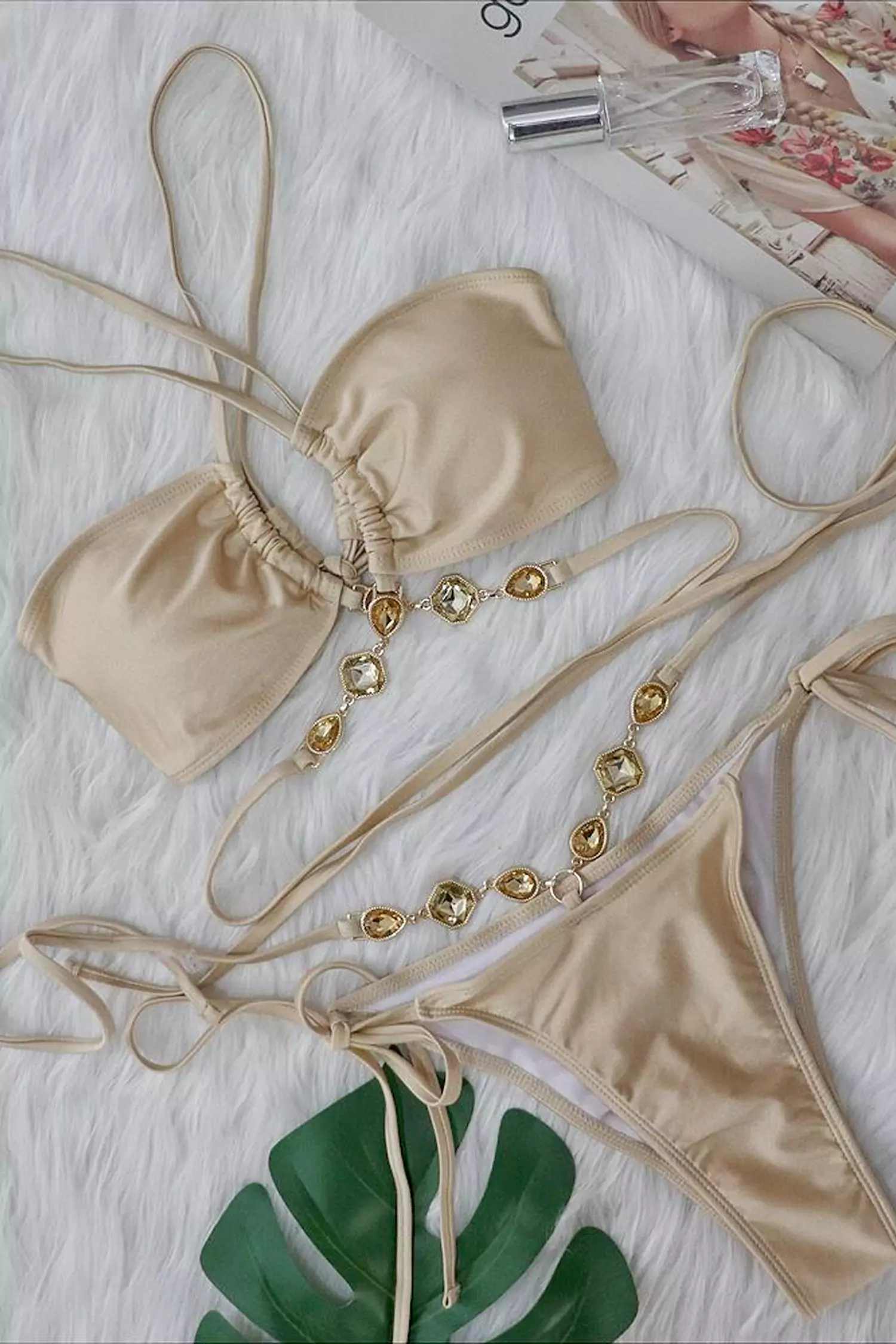 Ellen Apricot Diamond Halter Strap Bikini-CATCHALL