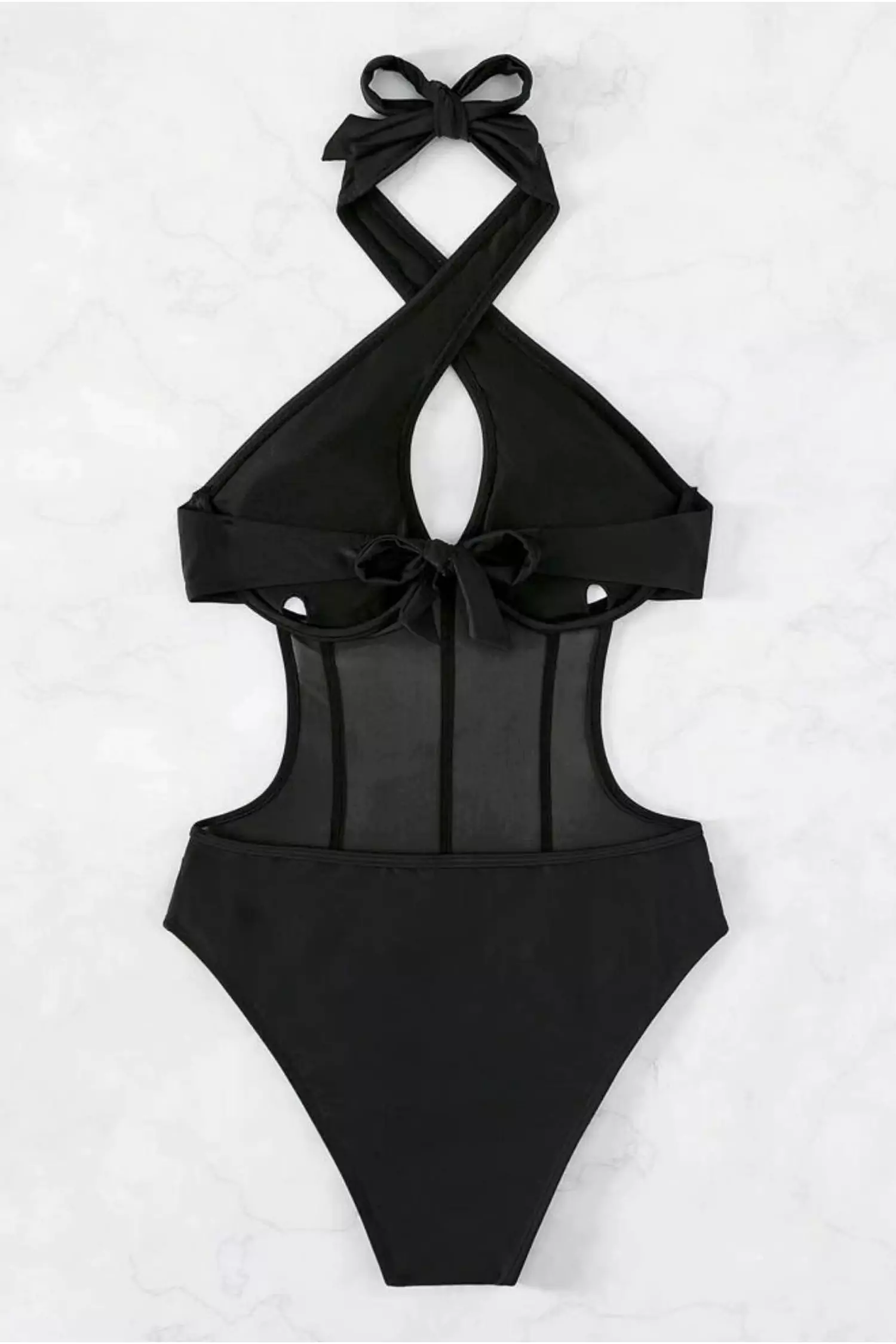 Burke Black Halter Mesh One Piece Swimwear-CATCHALL