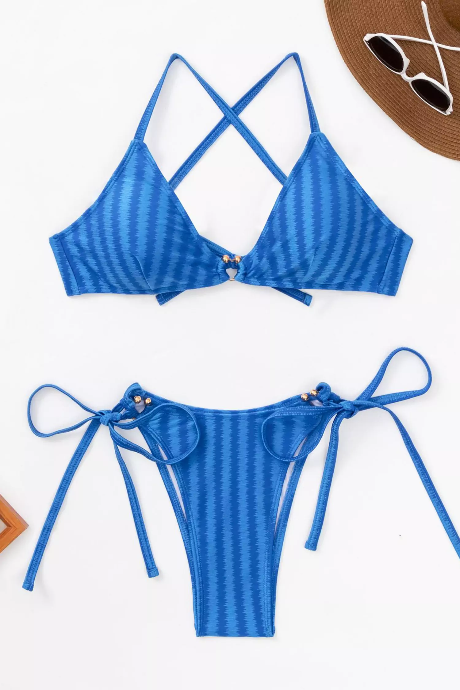 Addilynn Blue Striped Cross-tie Bikini-CATCHALL