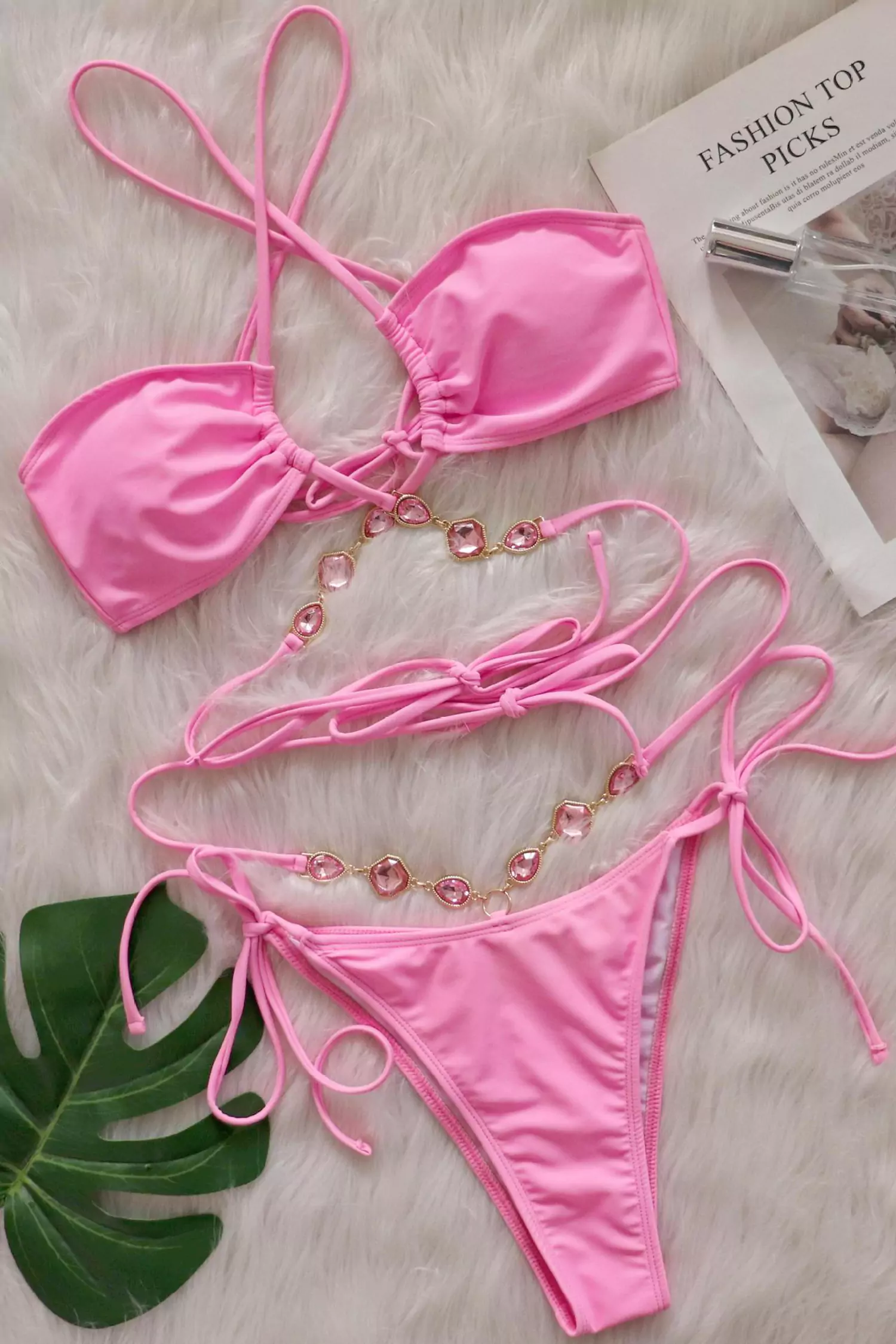 Ellen Pink Diamond Halter Strap Bikini-CATCHALL