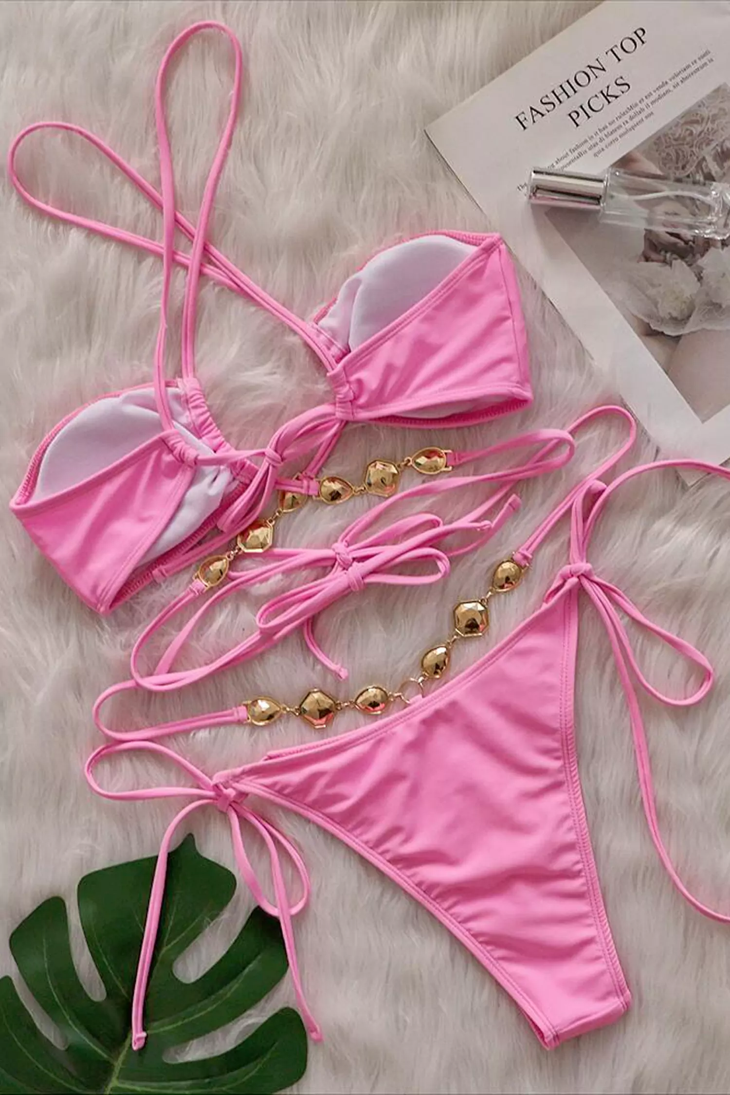 Ellen Pink Diamond Halter Strap Bikini-CATCHALL