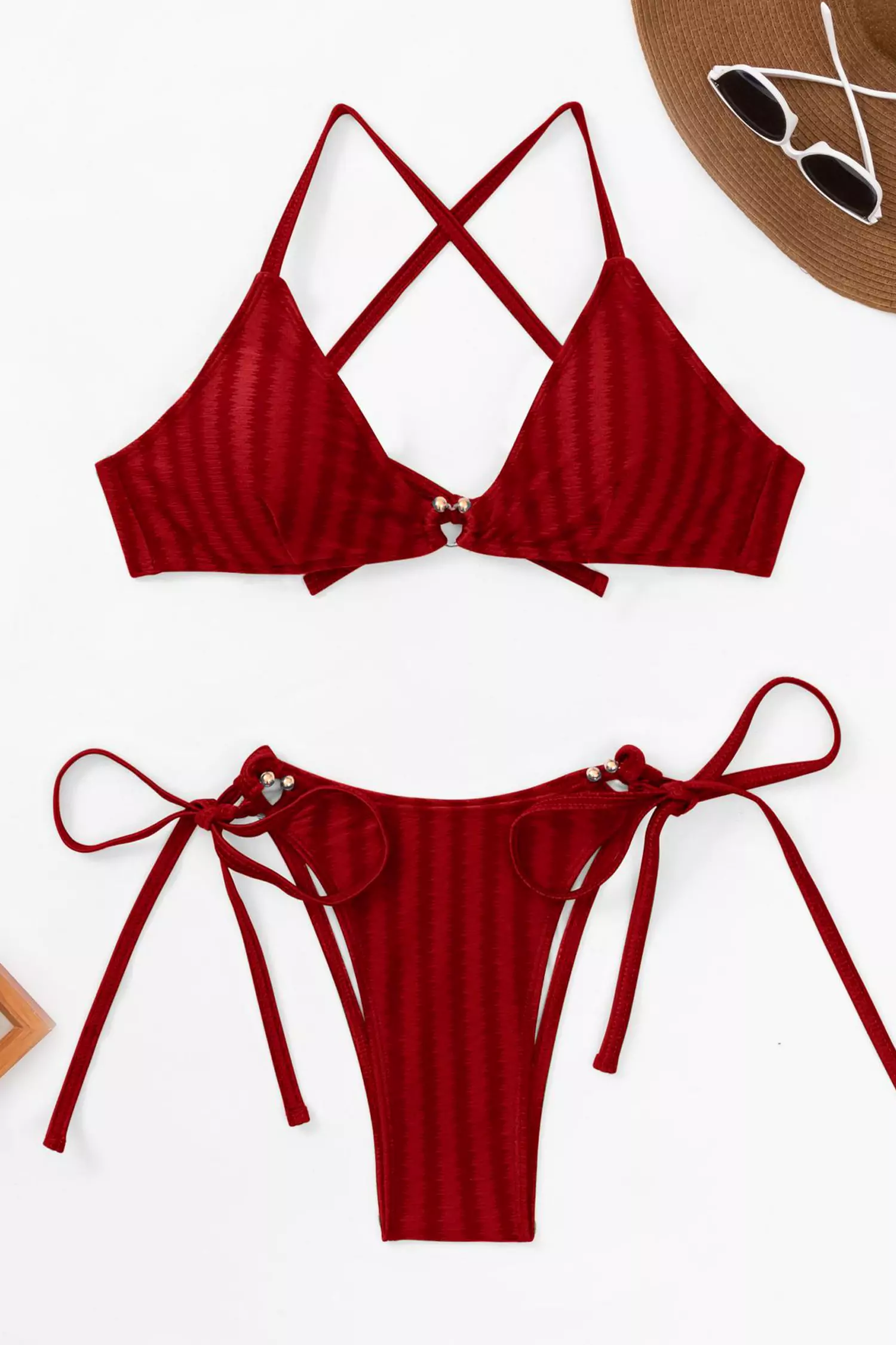 Addilynn Red Striped Cross-tie Bikini-CATCHALL