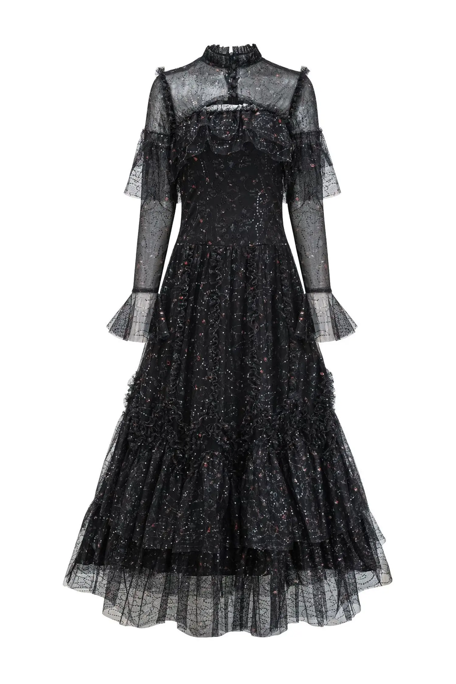 Clapham Black Mesh Floral Dress-CATCHALL