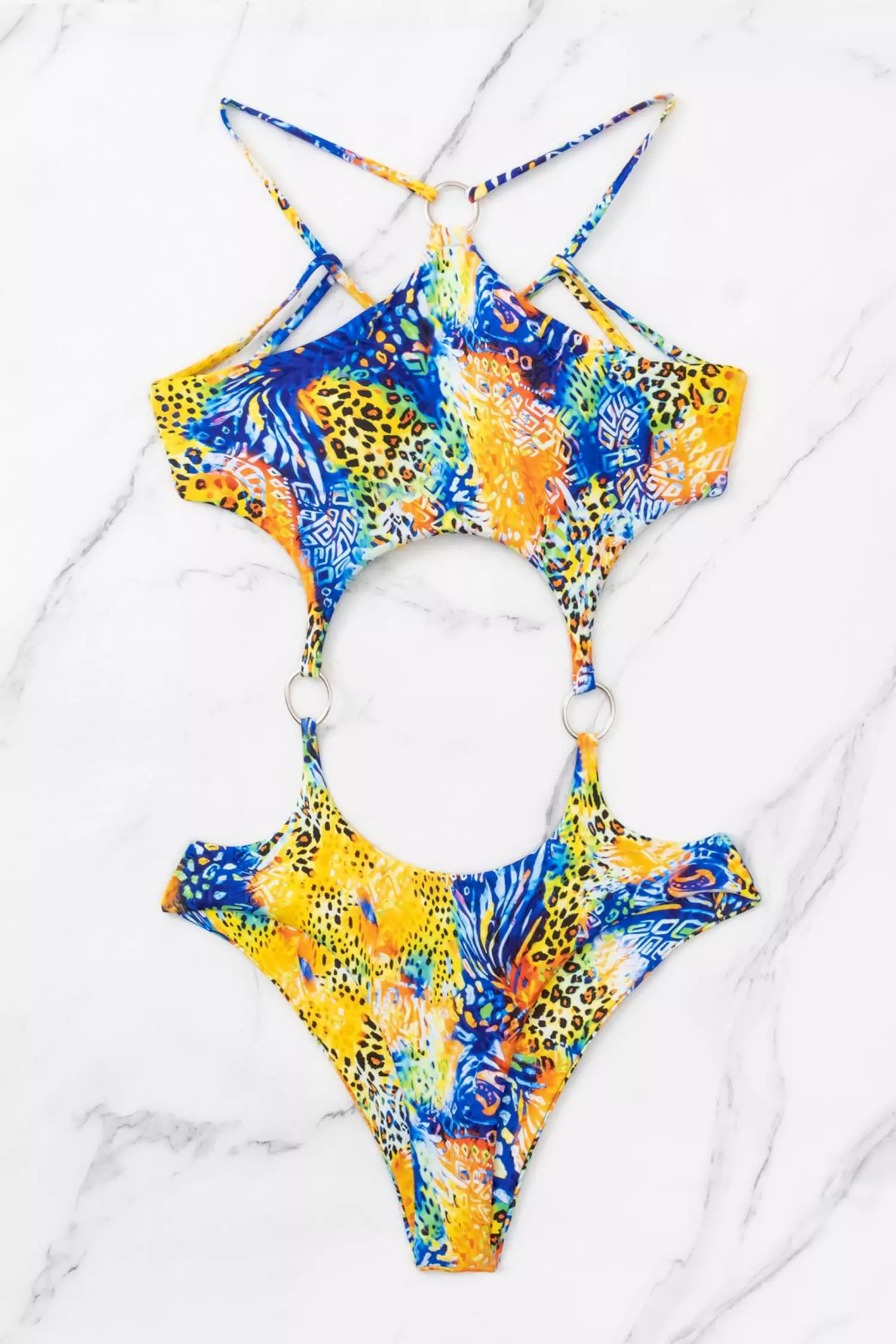 Browne Blue Cut Out Halter Swimwear-CATCHALL
