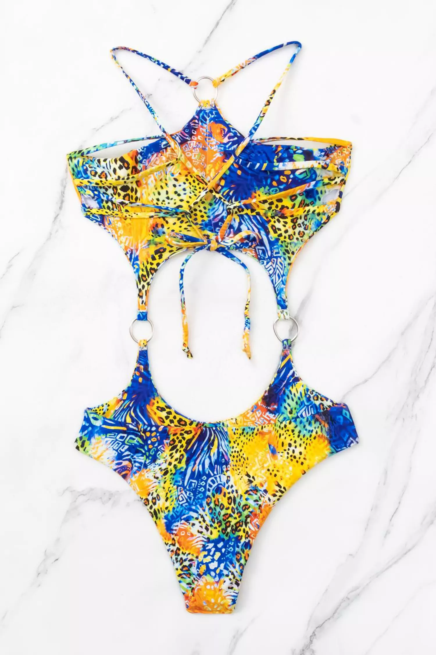 Browne Blue Cut Out Halter Swimwear-CATCHALL