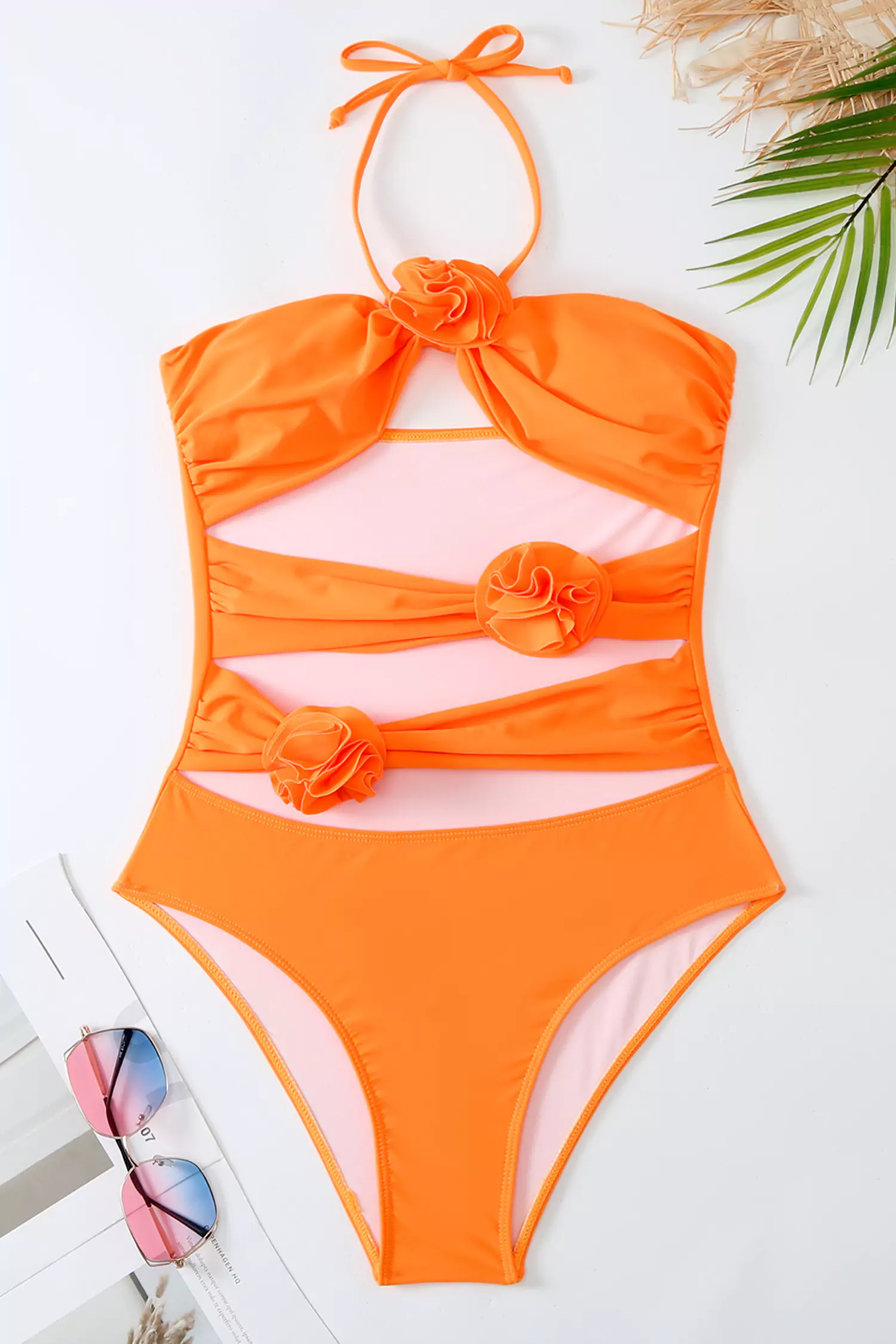 Chamberlain Orange Rose Halter Swimwear-CATCHALL