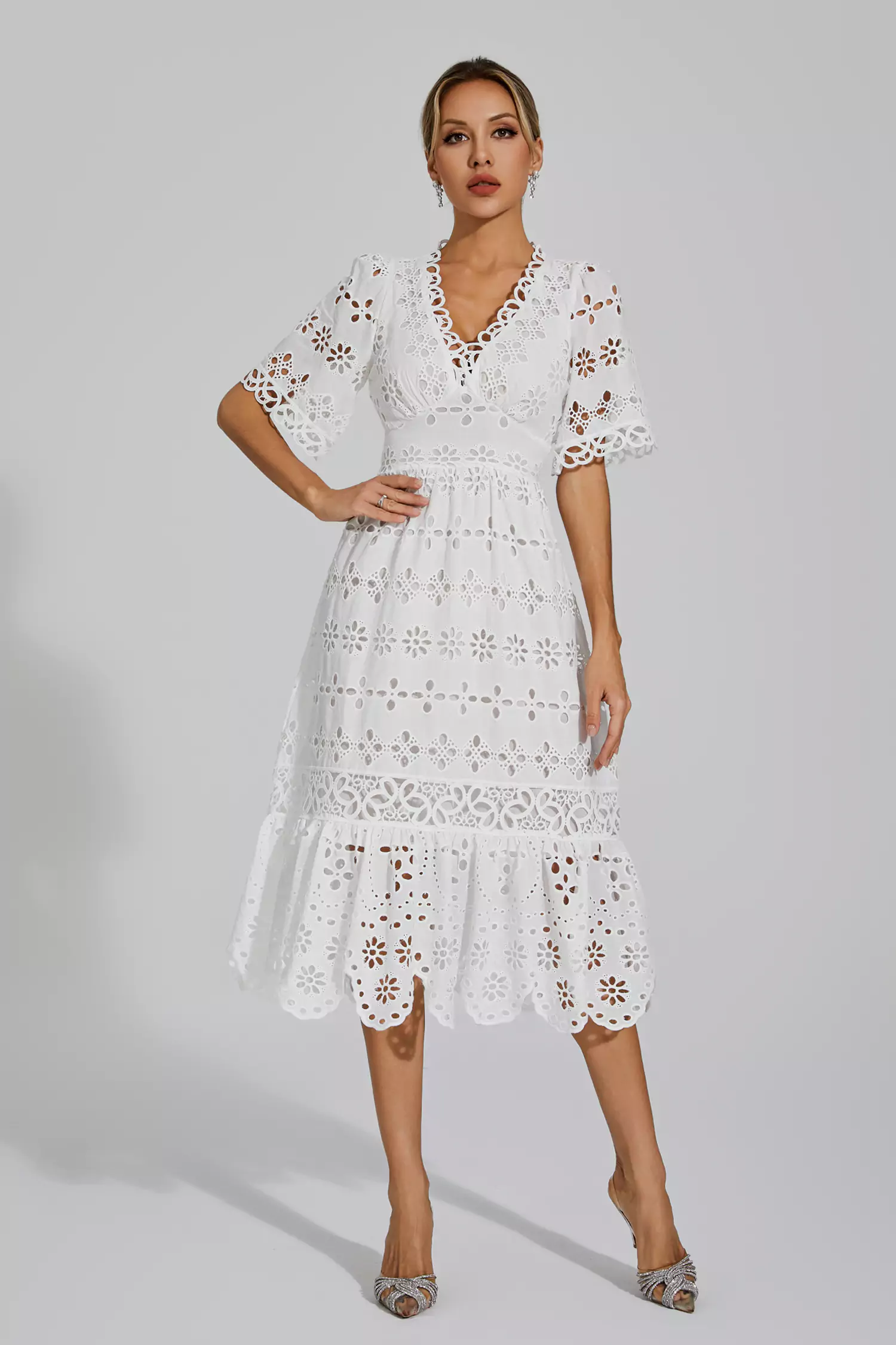 Aarya White Cut Out Midi Dress-CATCHALL