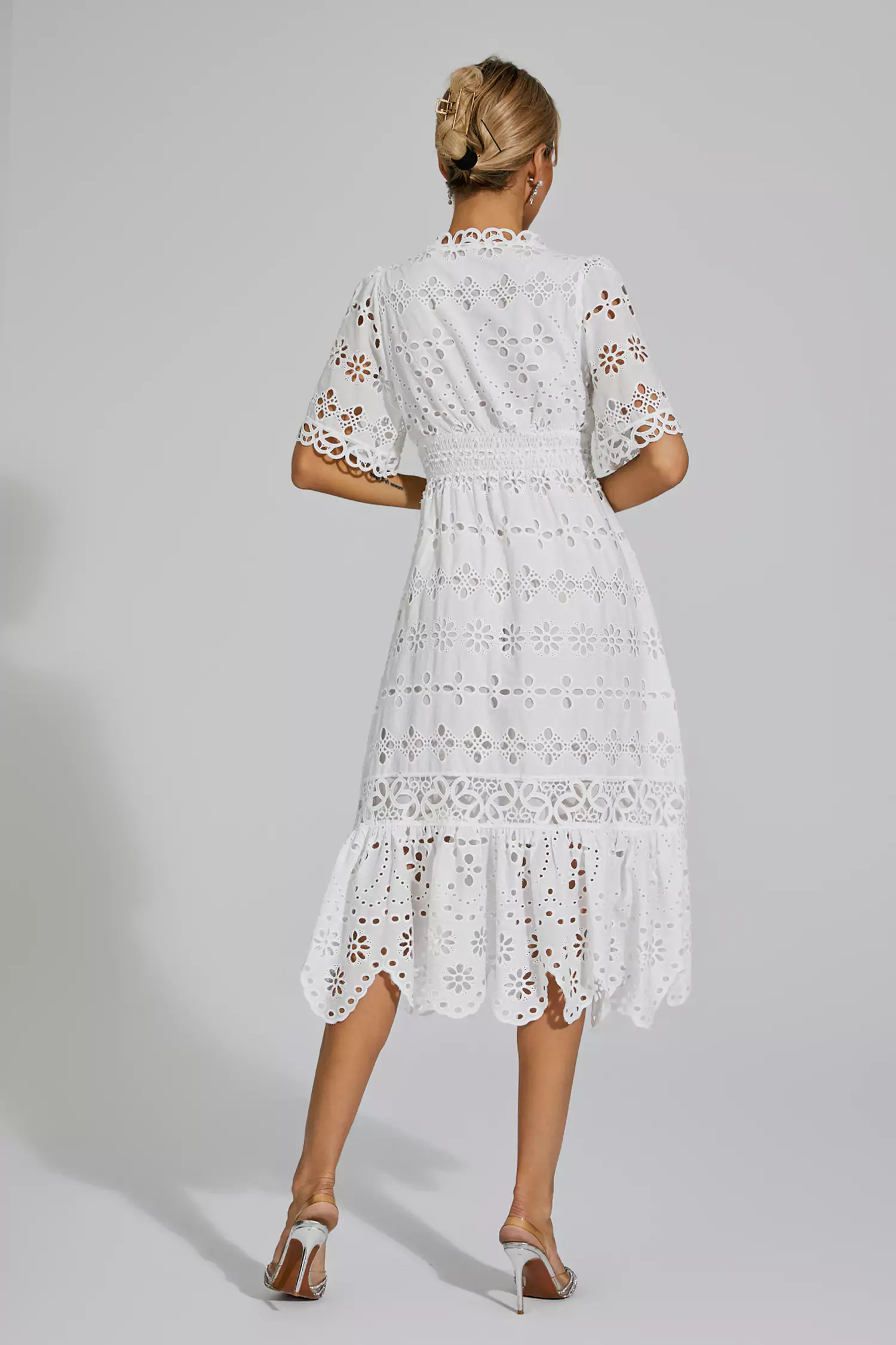 Aarya White Cut Out Midi Dress-CATCHALL