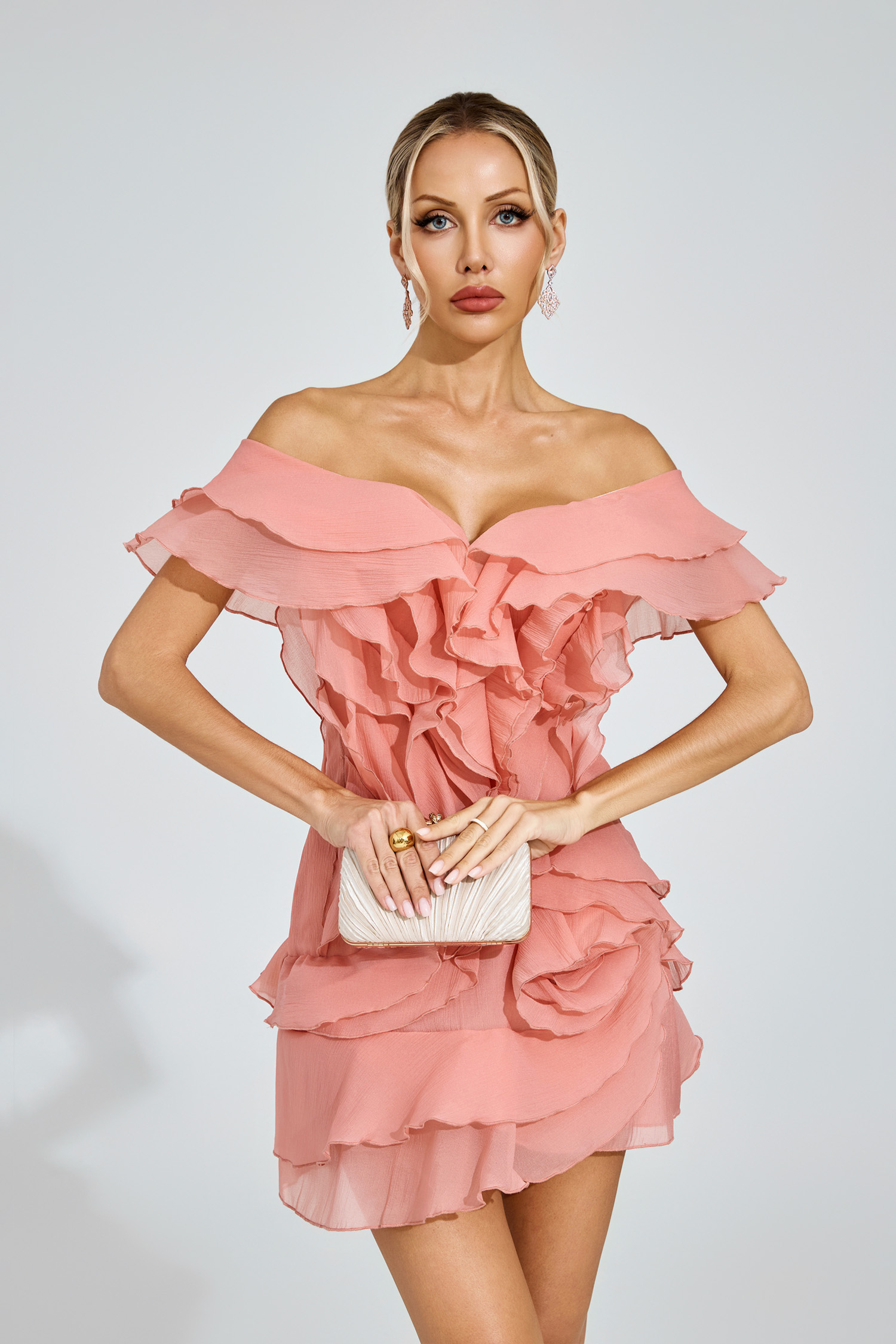 Bronte Coral Ruffled Mini Dress