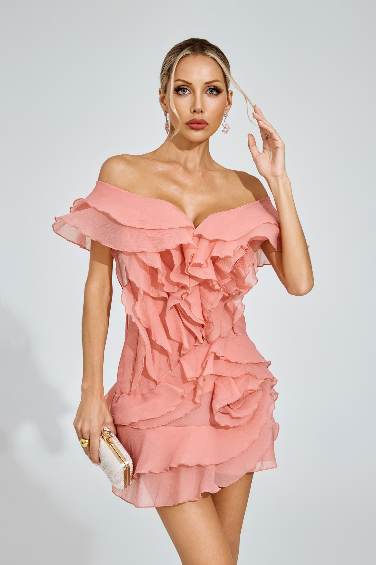 Bronte Coral Ruffled Mini Dress