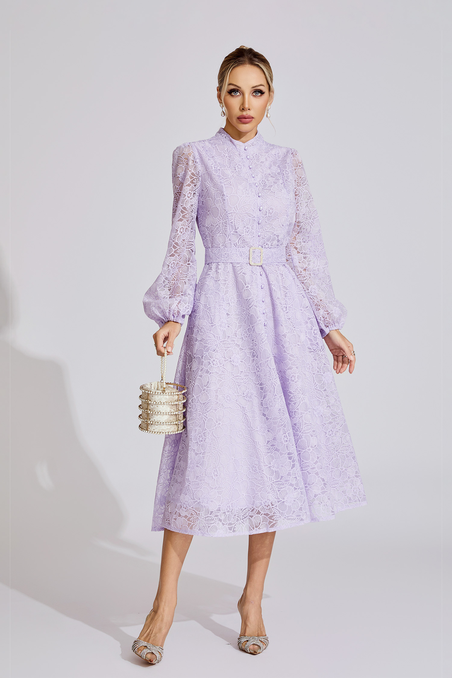 Ada  Purple French Embroidered Lace Maxi Dress