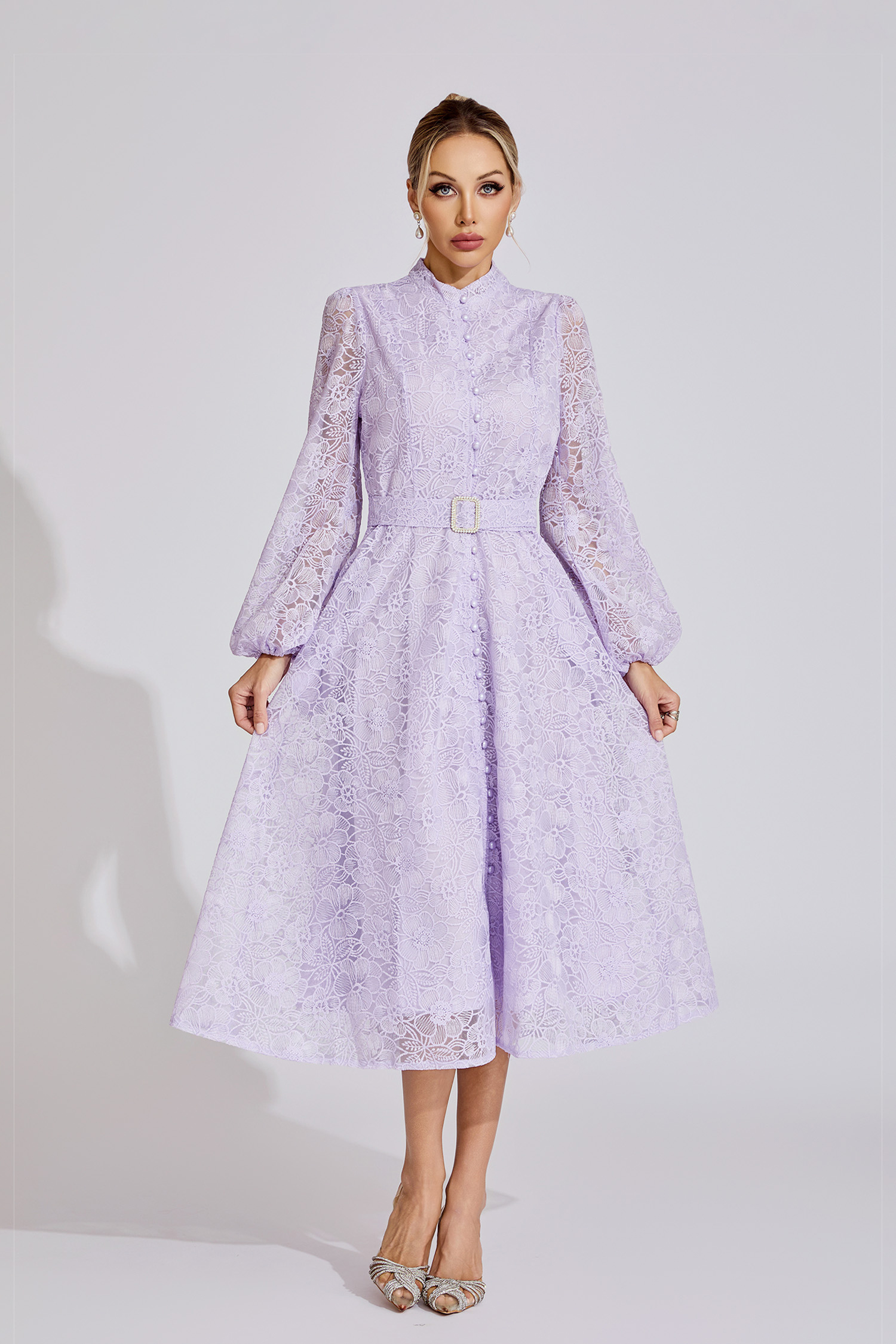 Ada  Purple French Embroidered Lace Maxi Dress