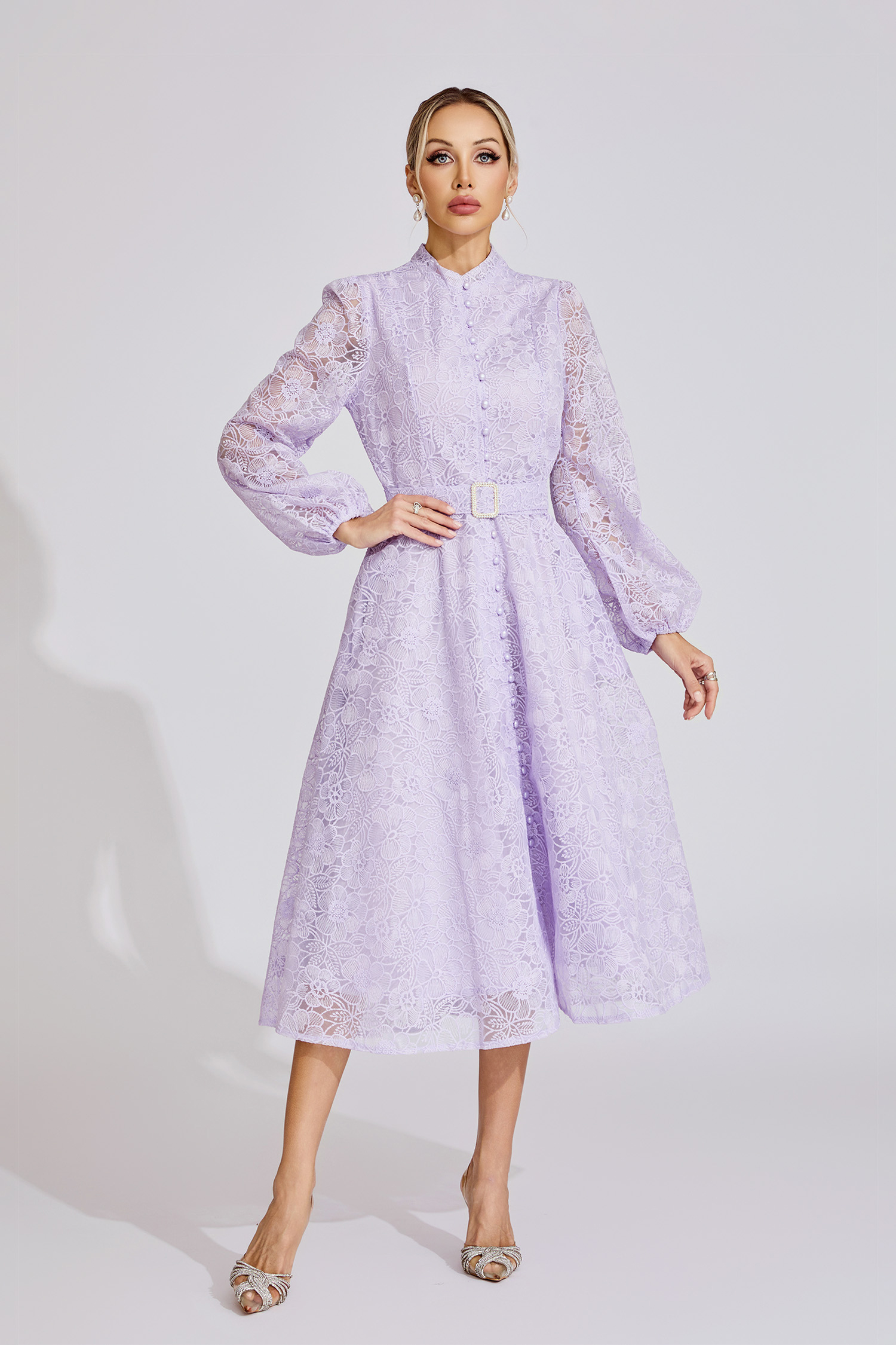 Ada  Purple French Embroidered Lace Maxi Dress
