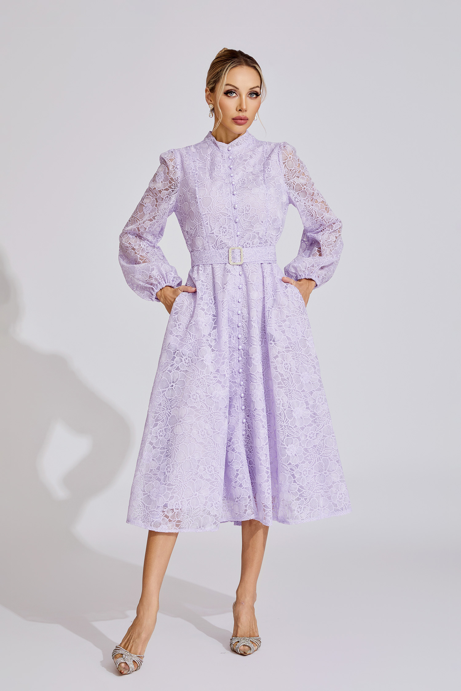Ada  Purple French Embroidered Lace Maxi Dress