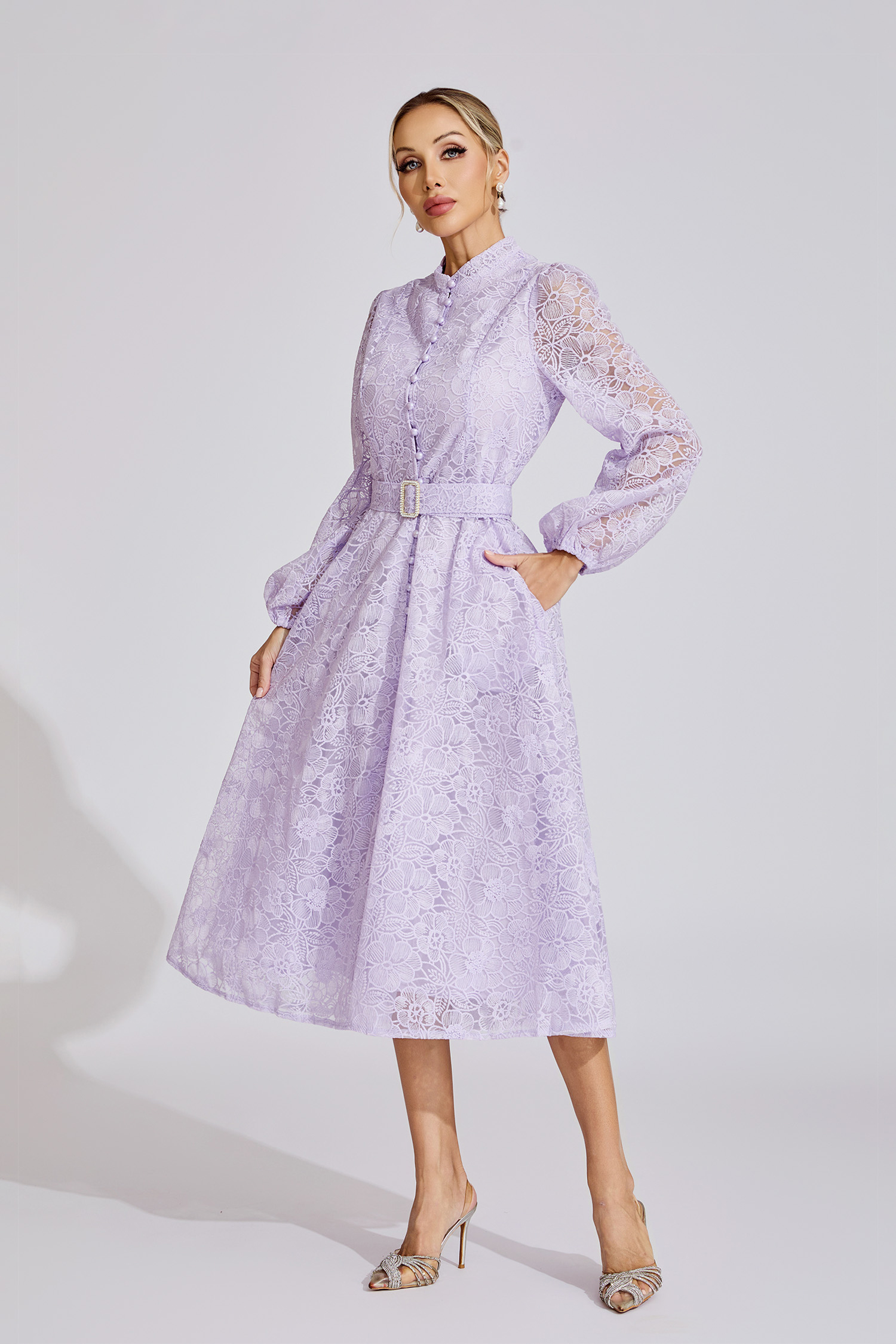 Ada  Purple French Embroidered Lace Maxi Dress