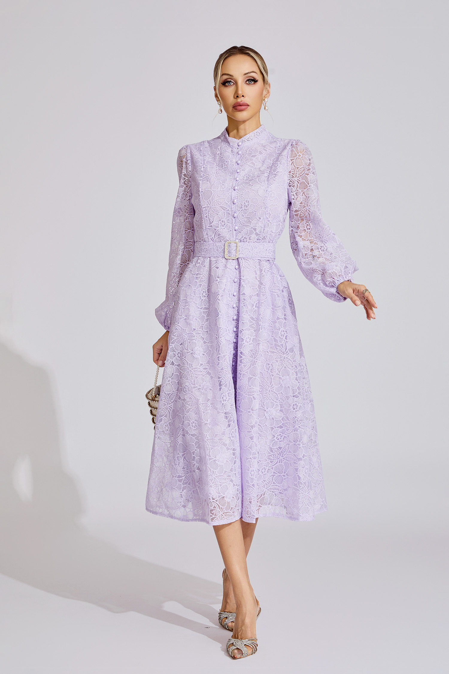 Ada  Purple French Embroidered Lace Maxi Dress