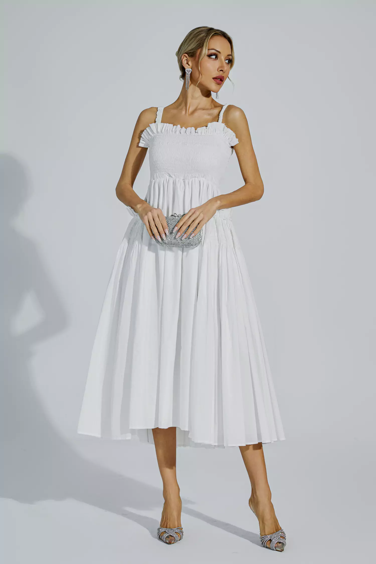 Adele White Slip Midi Dress-CATCHALL