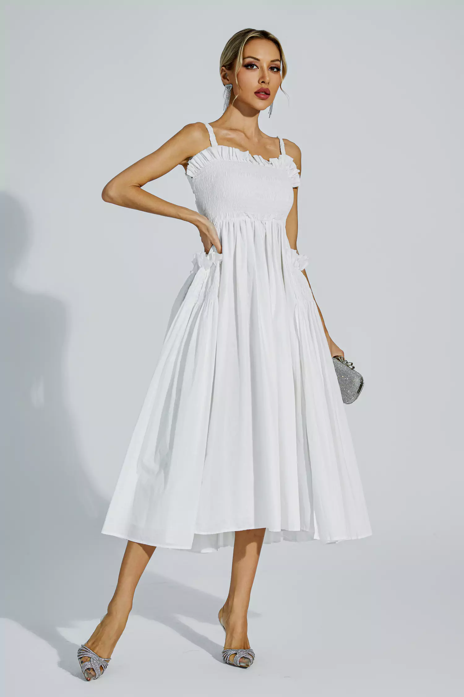 Adele White Slip Midi Dress-CATCHALL