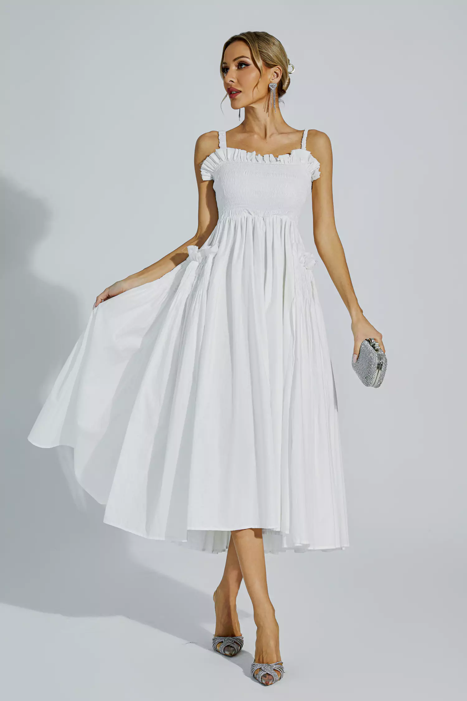 Adele White Slip Midi Dress-CATCHALL