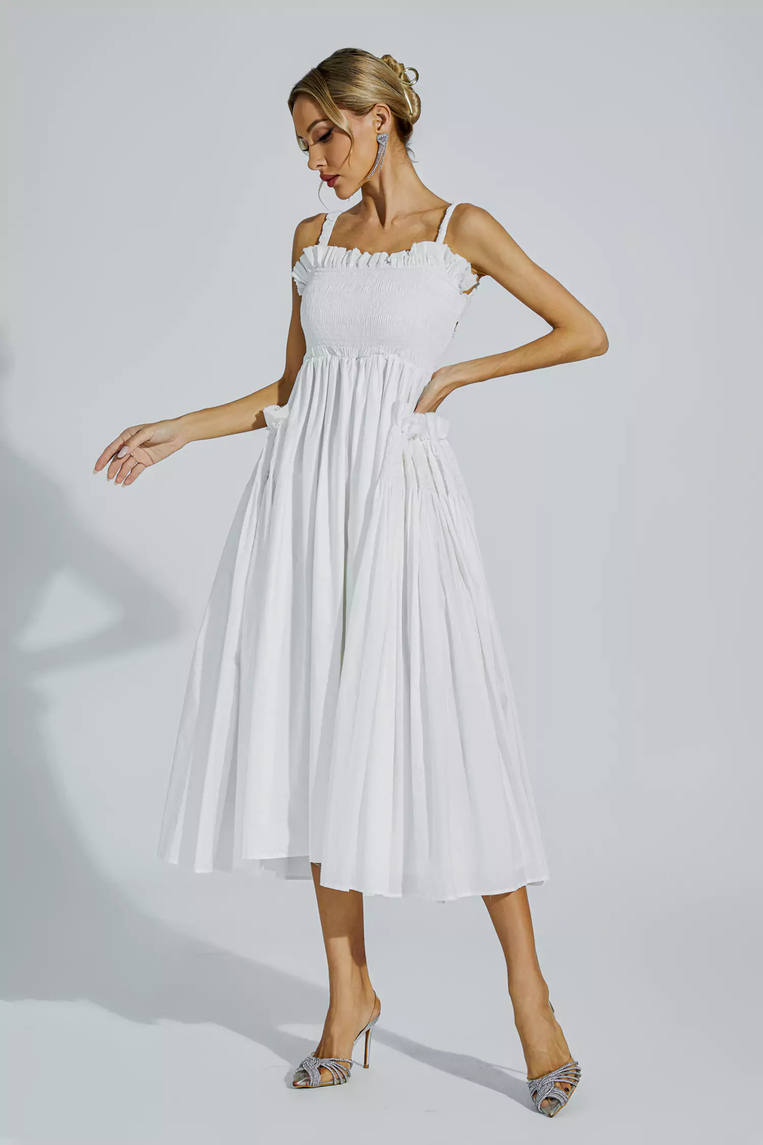 Adele White Slip Midi Dress-CATCHALL