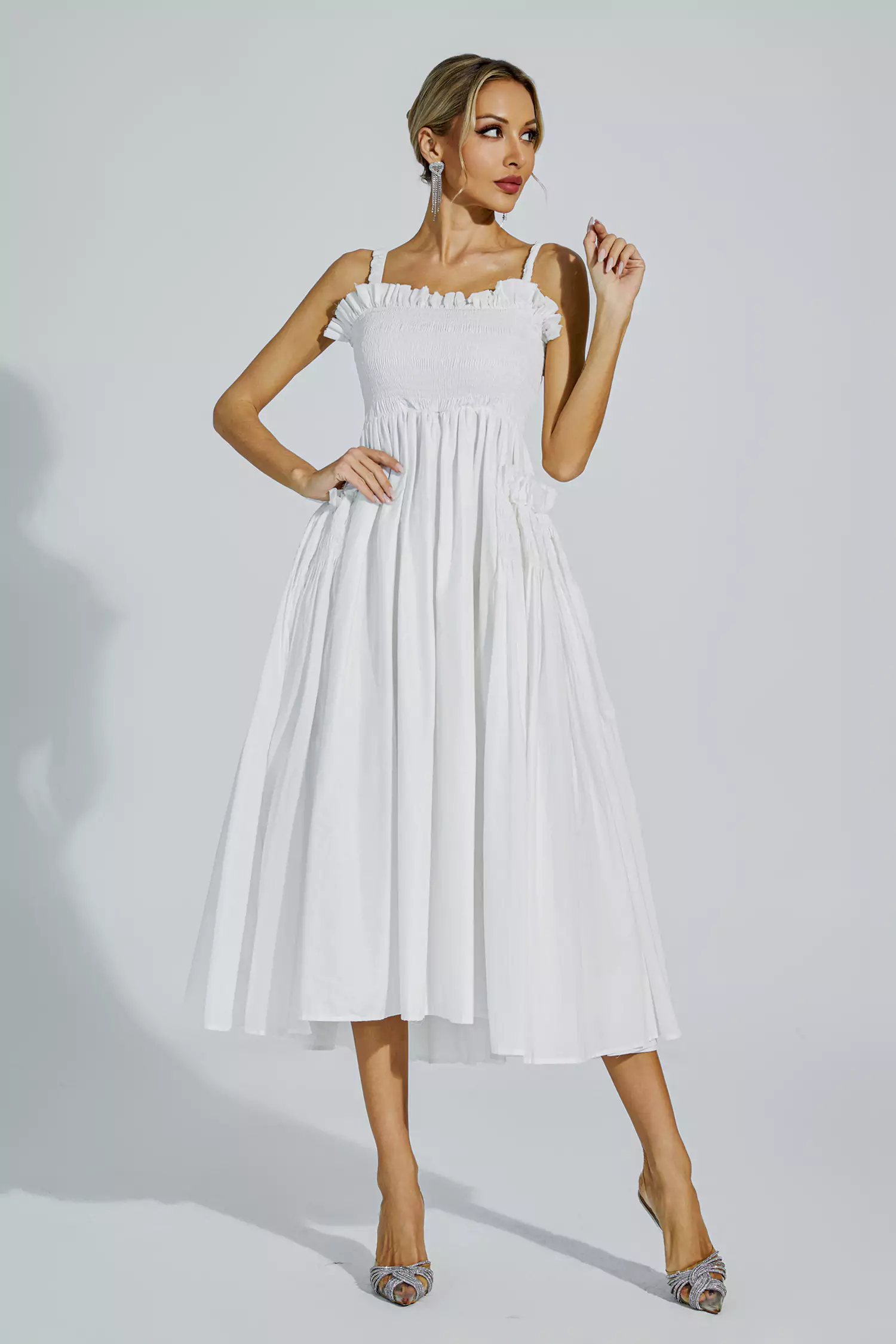 Adele White Slip Midi Dress-CATCHALL