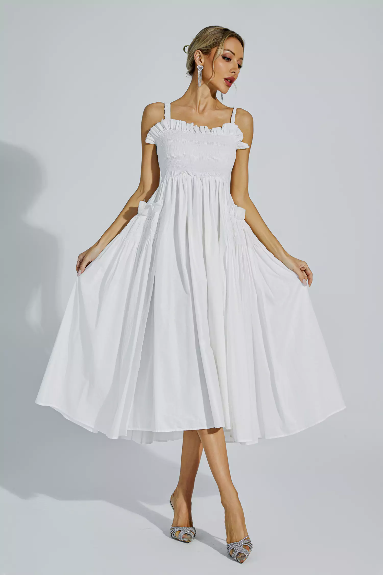 Adele White Slip Midi Dress-CATCHALL