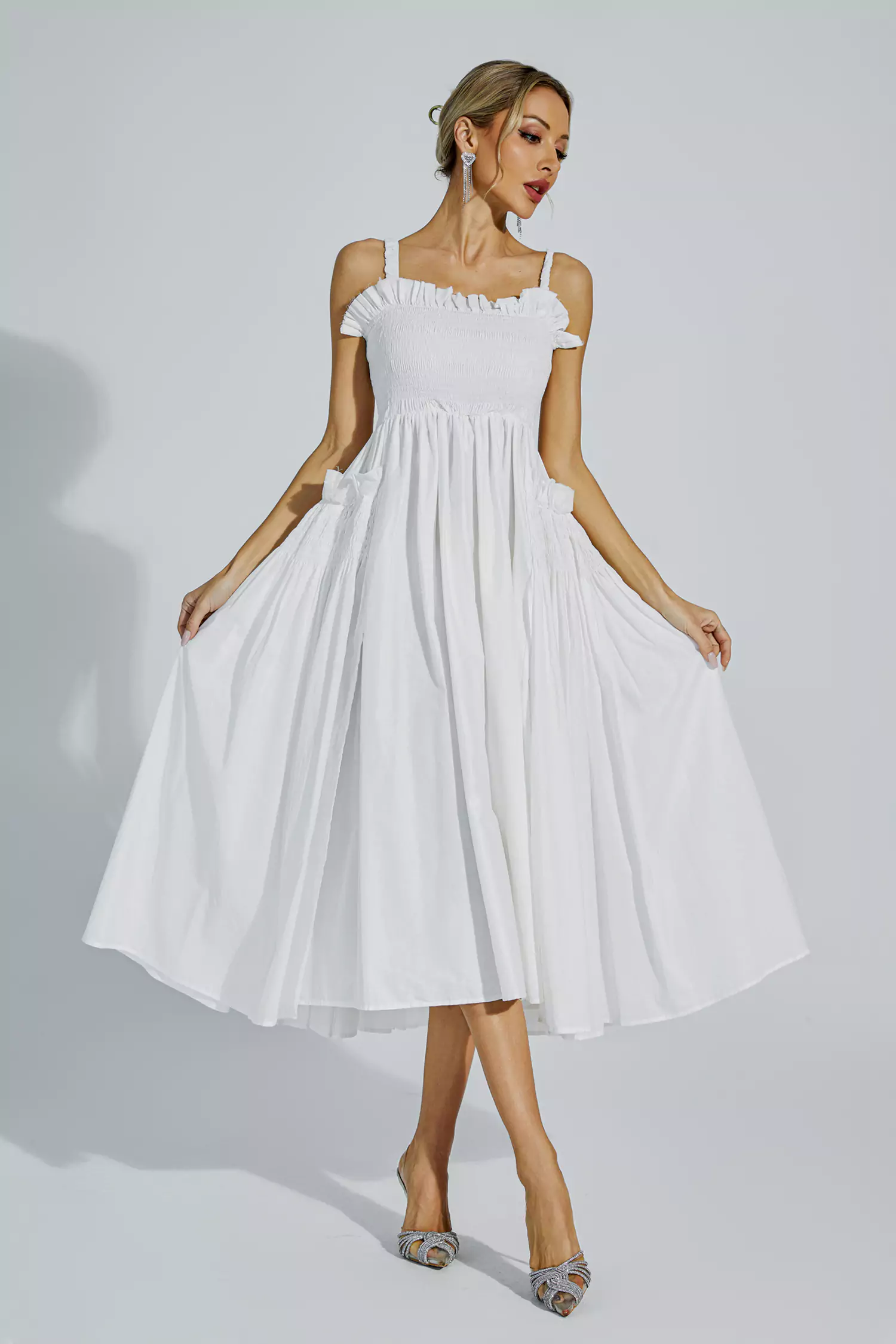 Adele White Slip Midi Dress