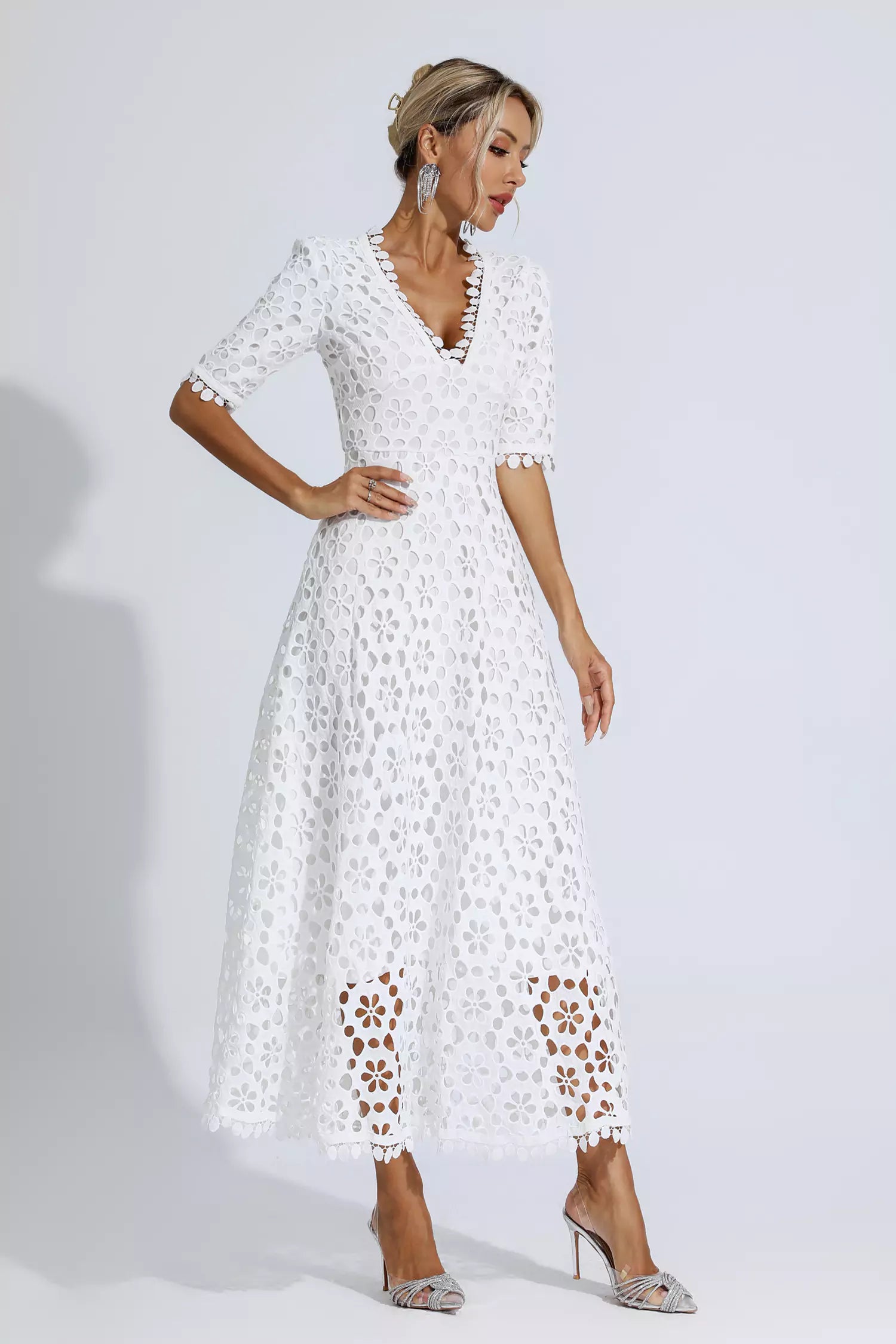 Adelina White Cutout Maxi Dress-CATCHALL