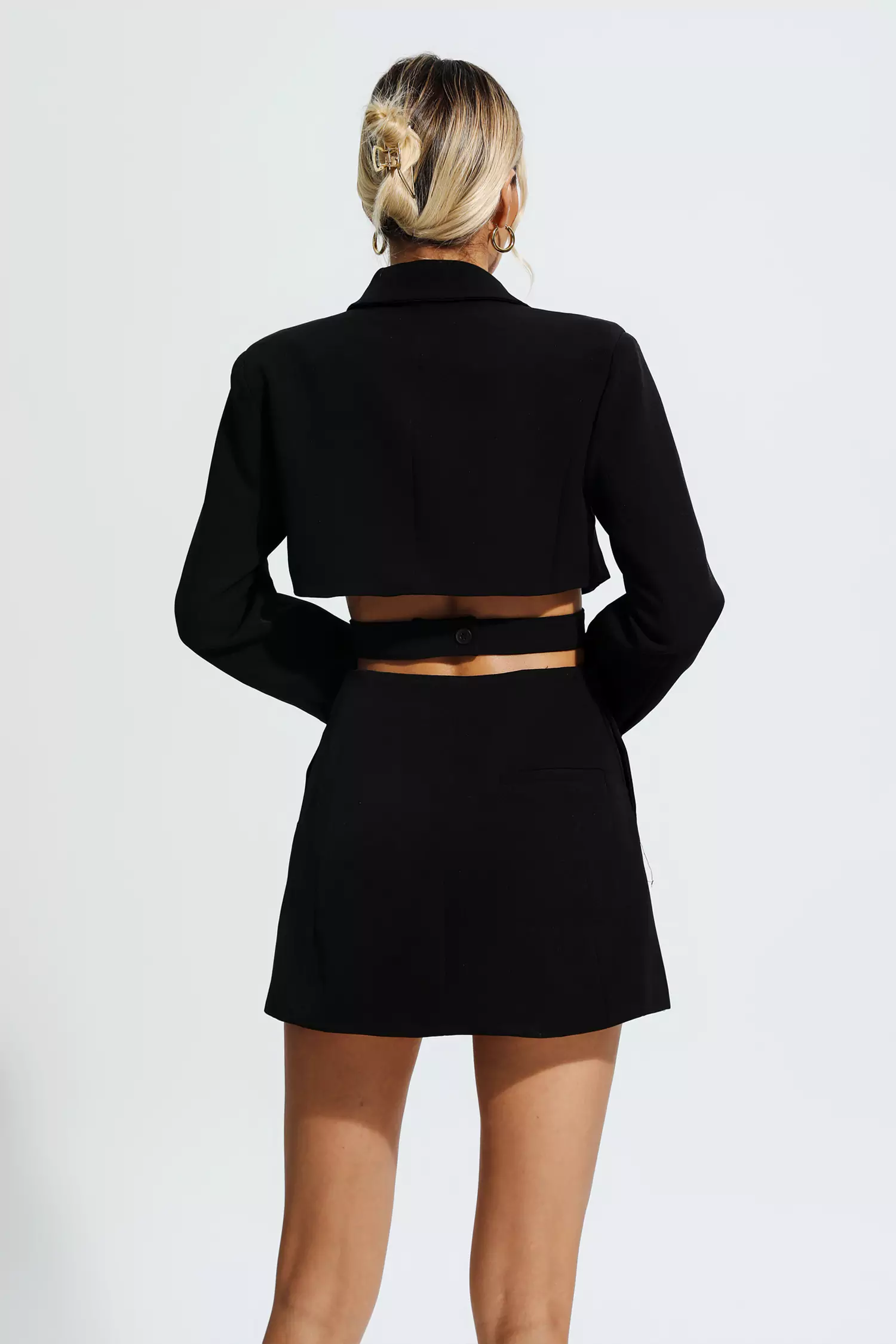 Adley Black Hollow Out Blazer Mini Dress-CATCHALL