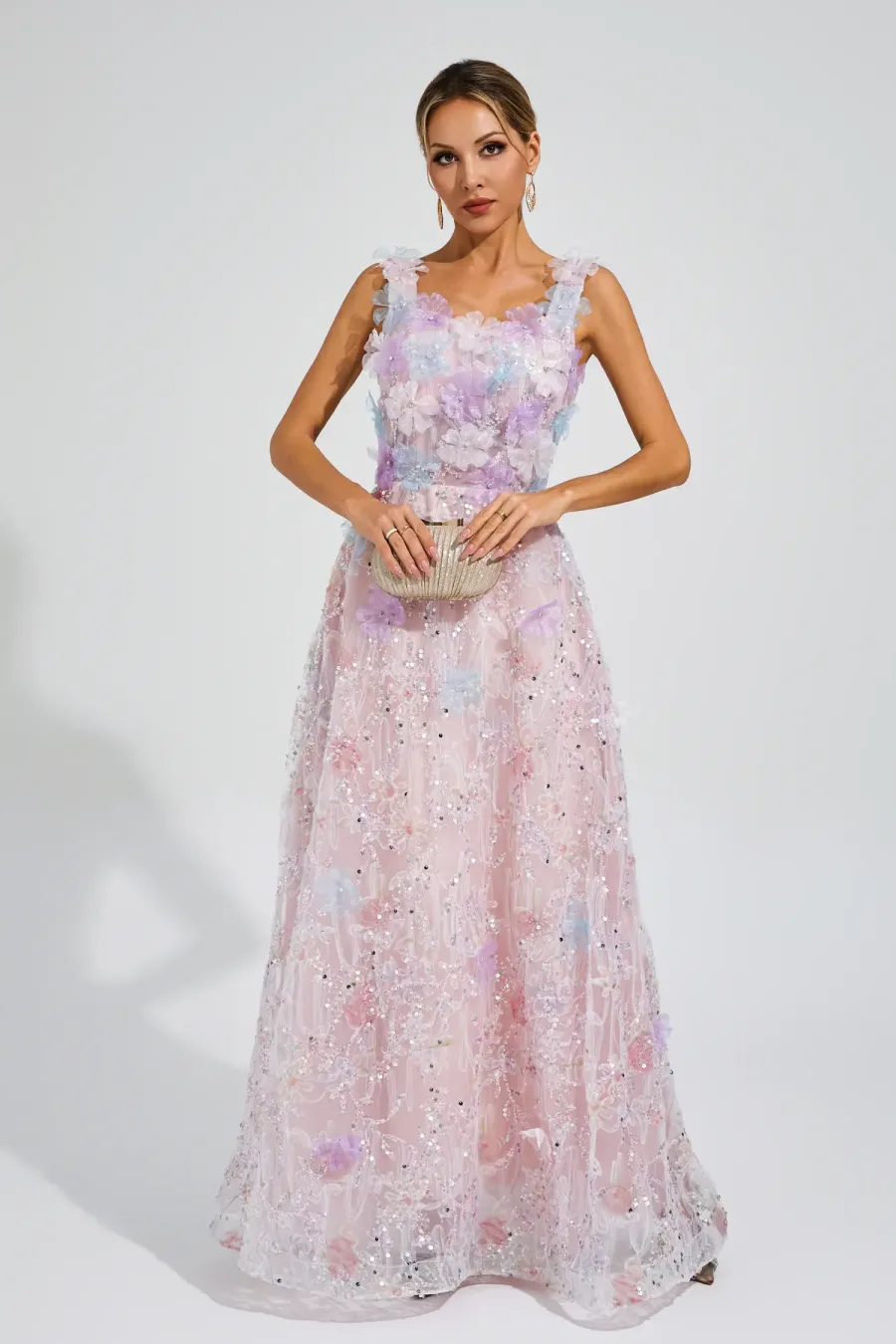 Elythar Flower Sequin Split Maxi Dress