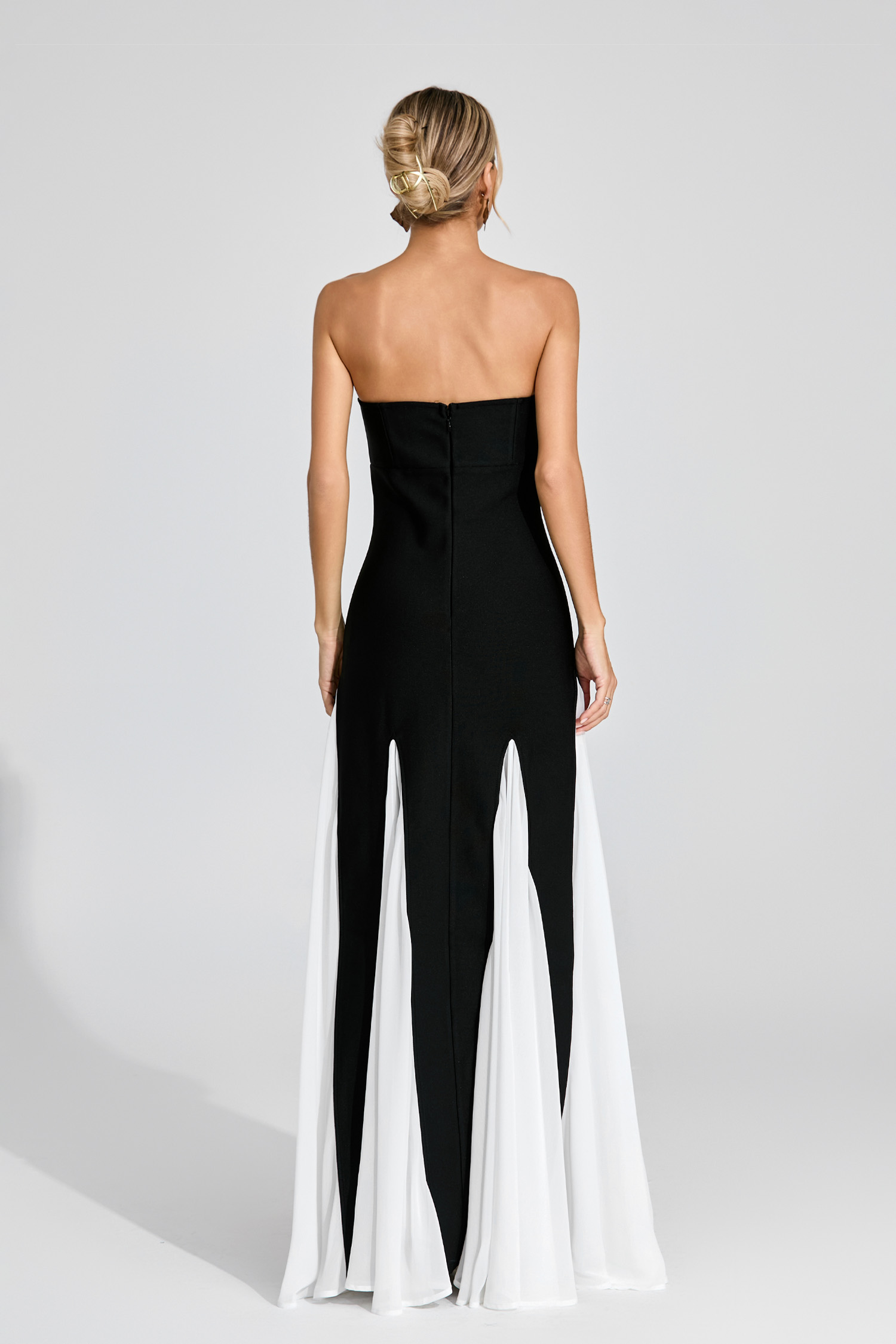 Adonis Black White Strapless Dress
