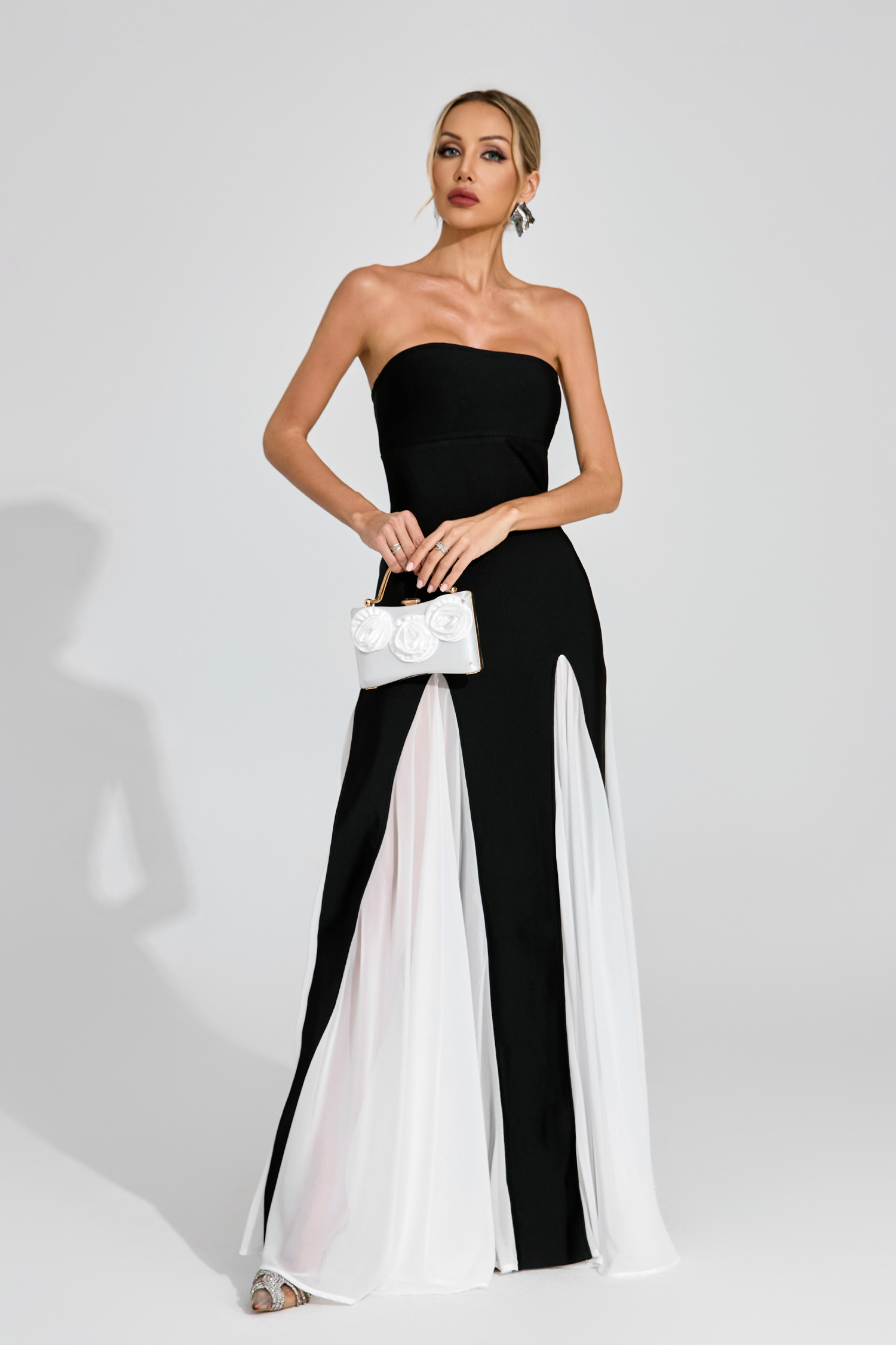 Adonis Black White Strapless Dress