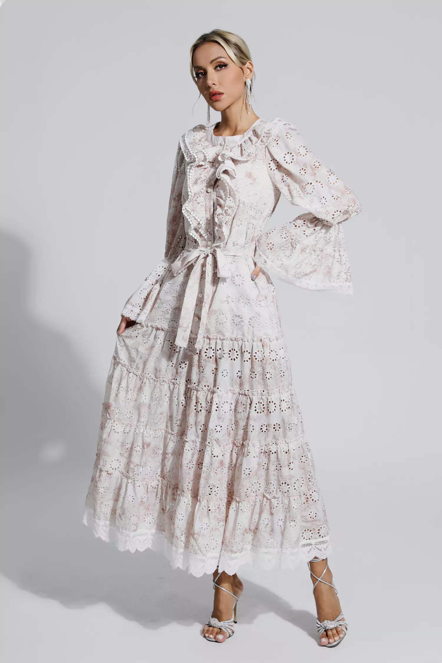 Adrianna Khaki Lace Ruched Maxi Dress-CATCHALL