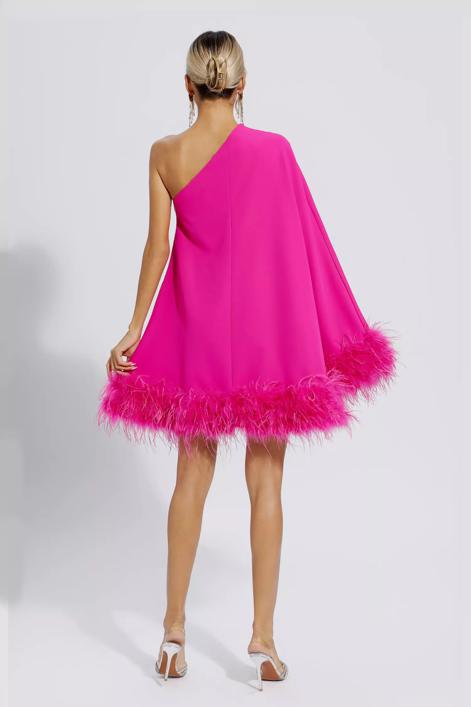 Niana Mini Dress - Drape One Shoulder Dress in Pink