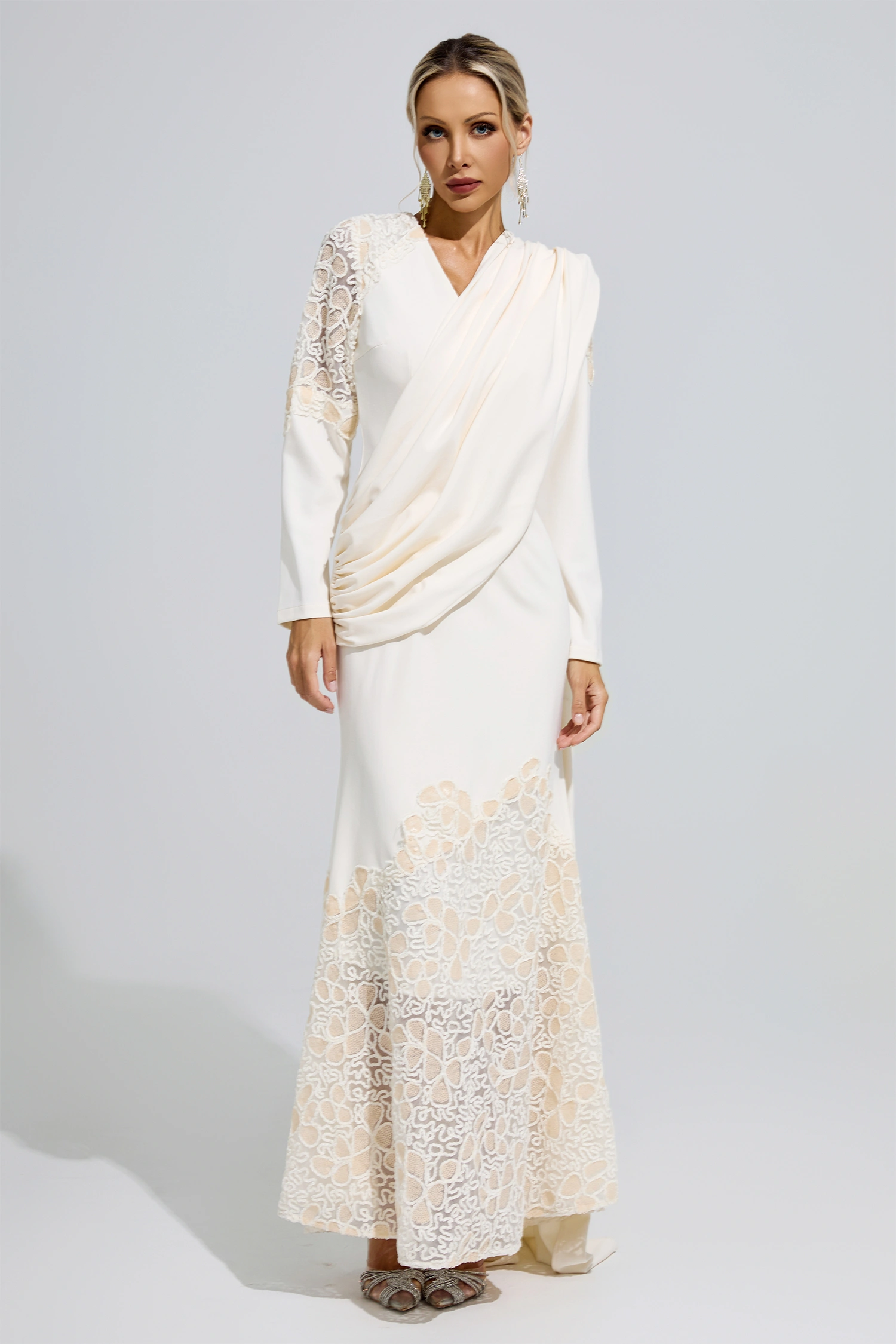 Akhmatova Apricot Lace Maxi Dress