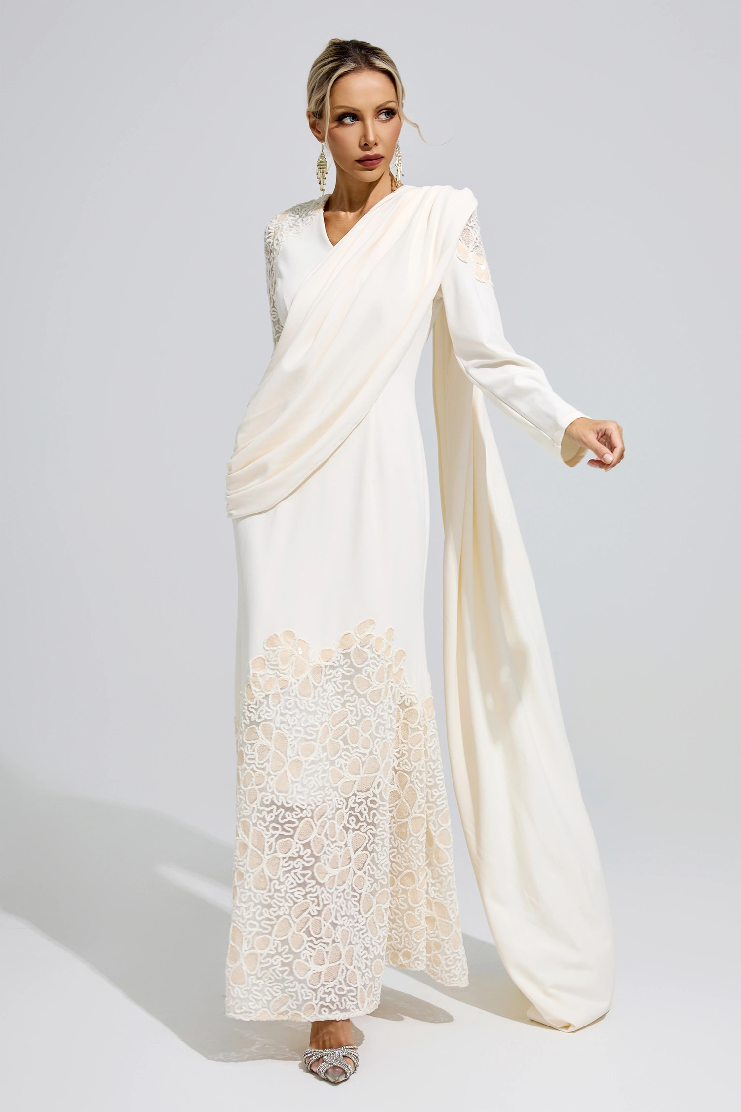 Akhmatova Apricot Lace Maxi Dress