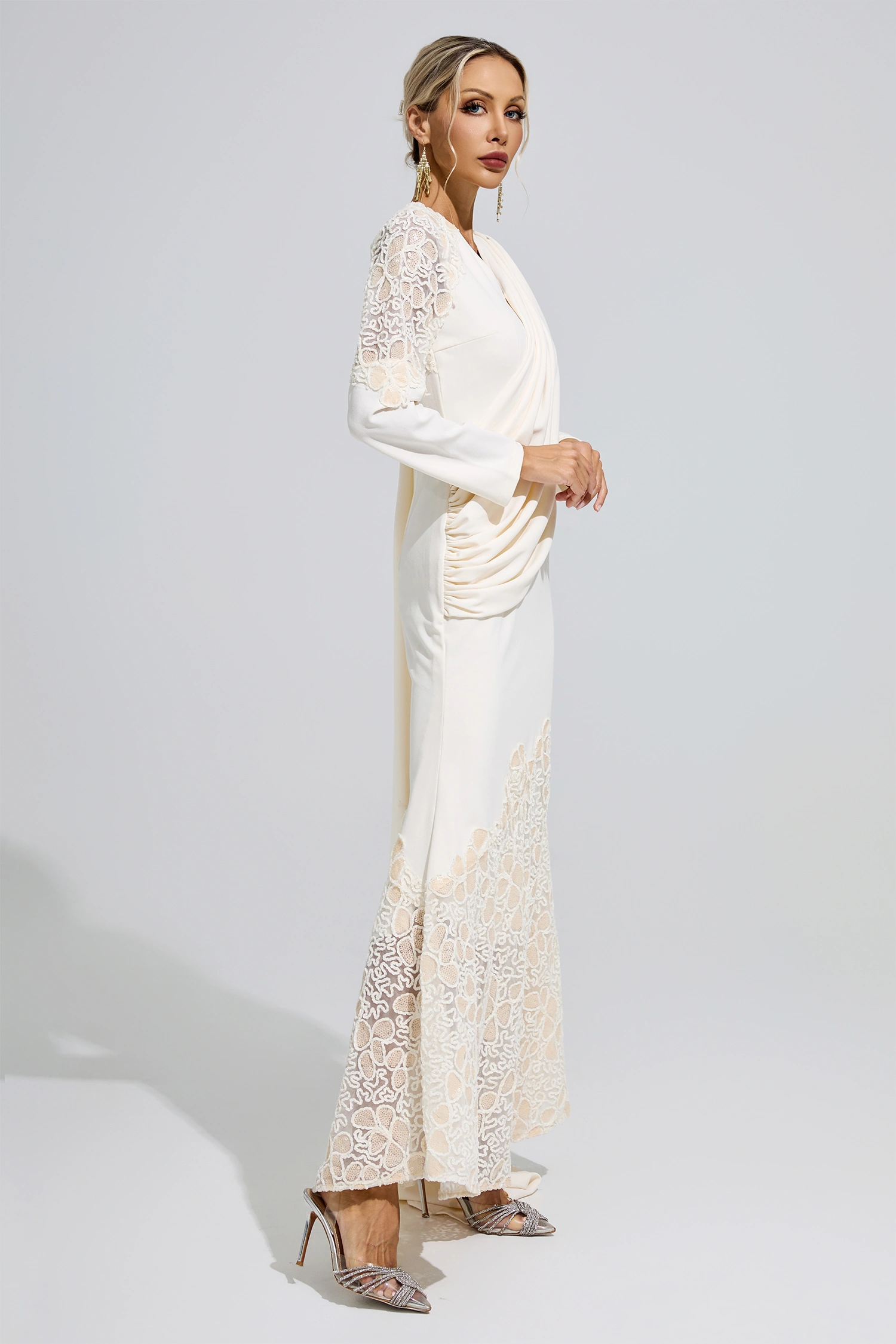 Akhmatova Apricot Lace Maxi Dress